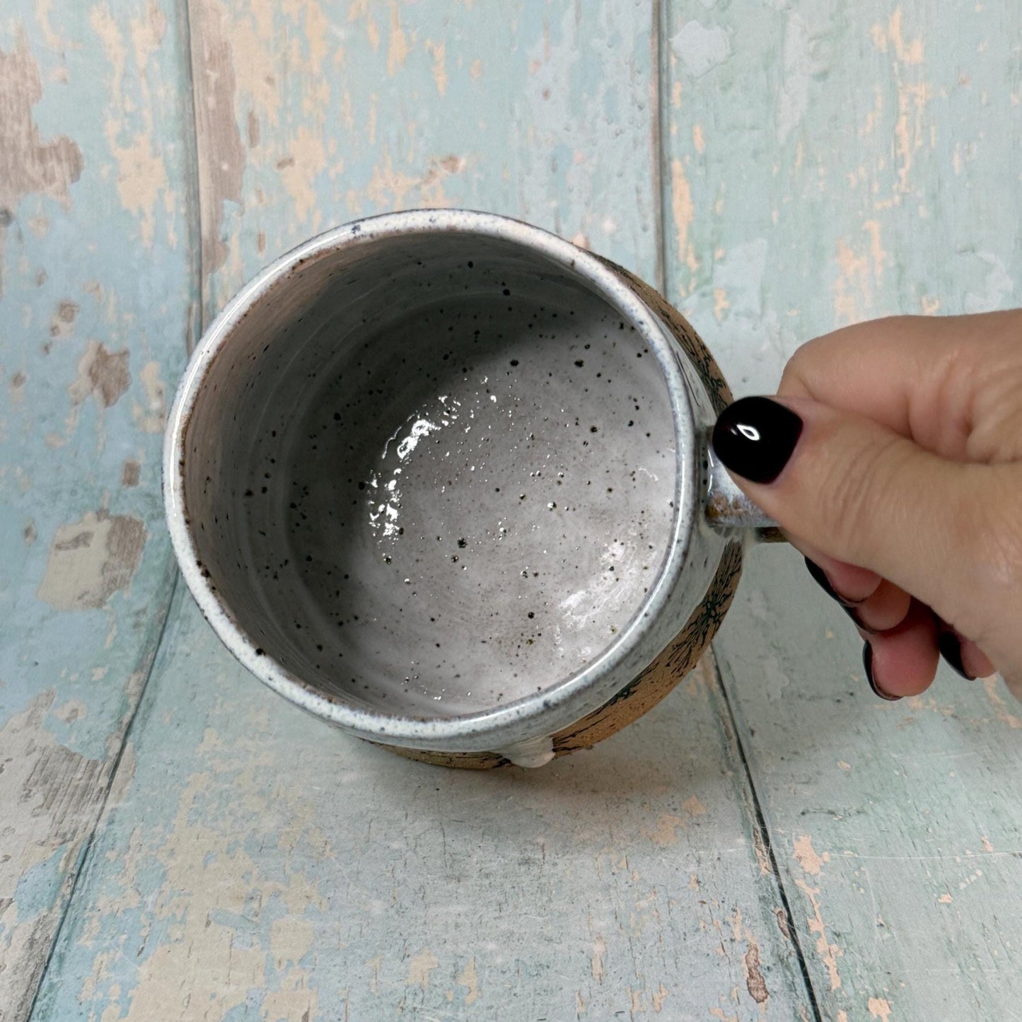 Black and White Christmas Snowflake Mug, Handmade Ceramic Cup - FJD Ceramics