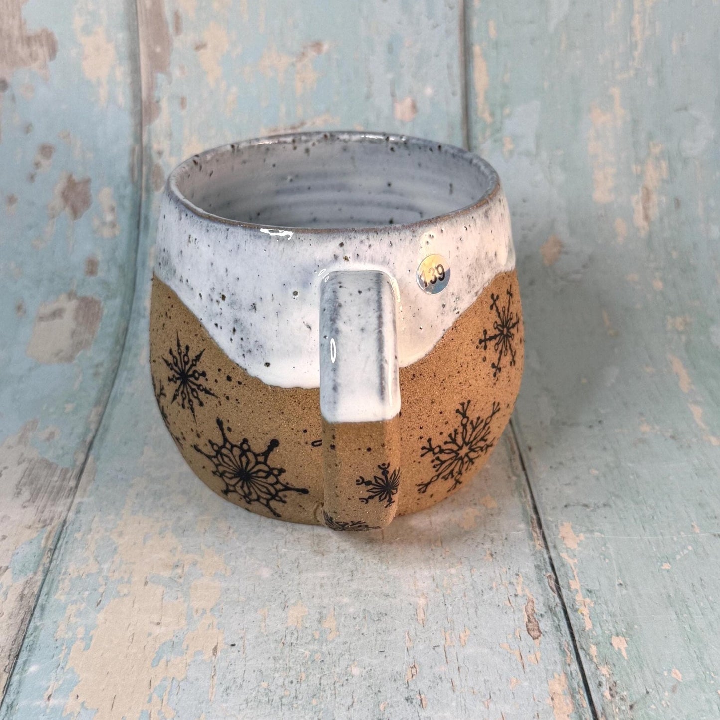 Black and White Christmas Snowflake Mug, Handmade Ceramic Cup - FJD Ceramics