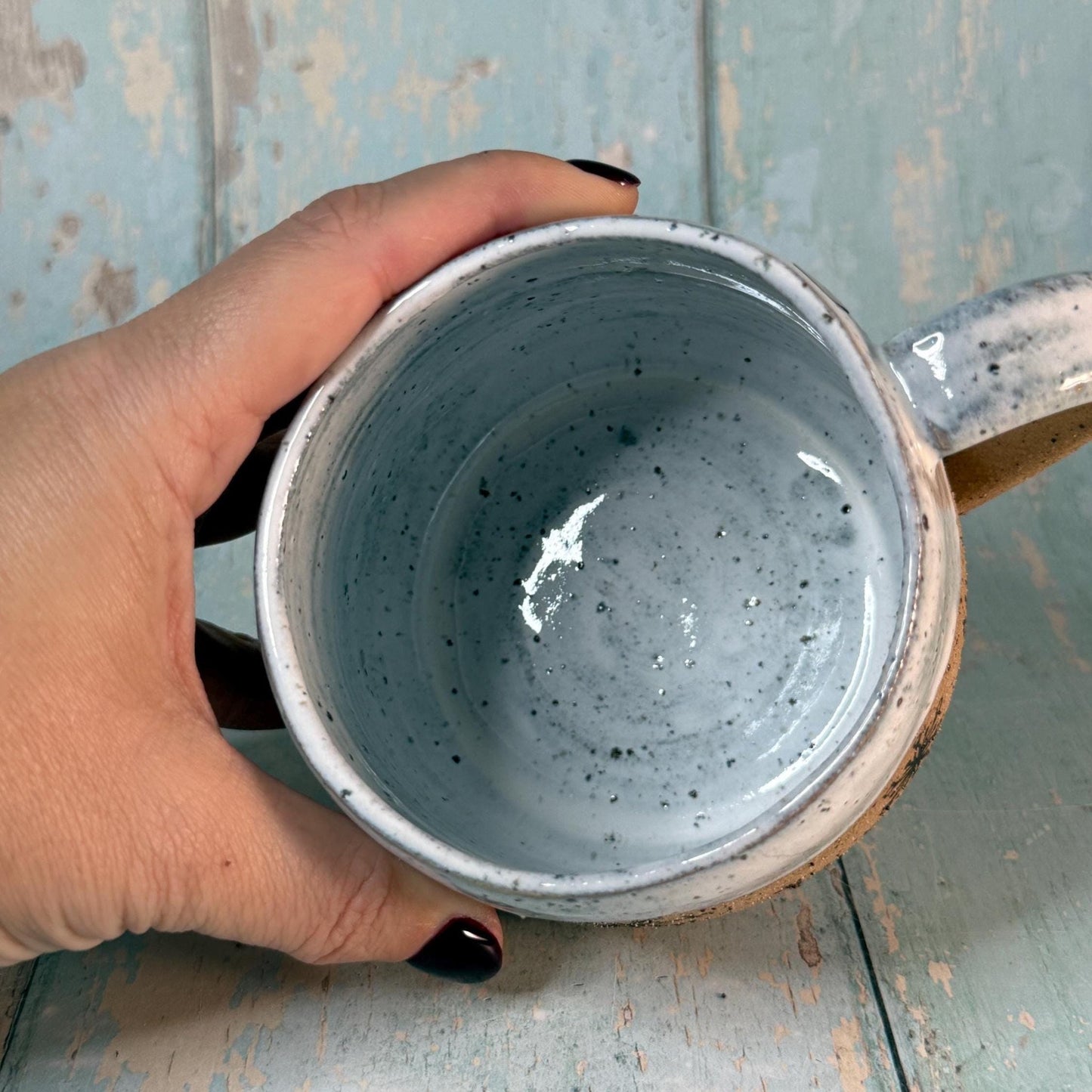 Black and White Christmas Snowflake Mug, Handmade Ceramic Cup - FJD Ceramics