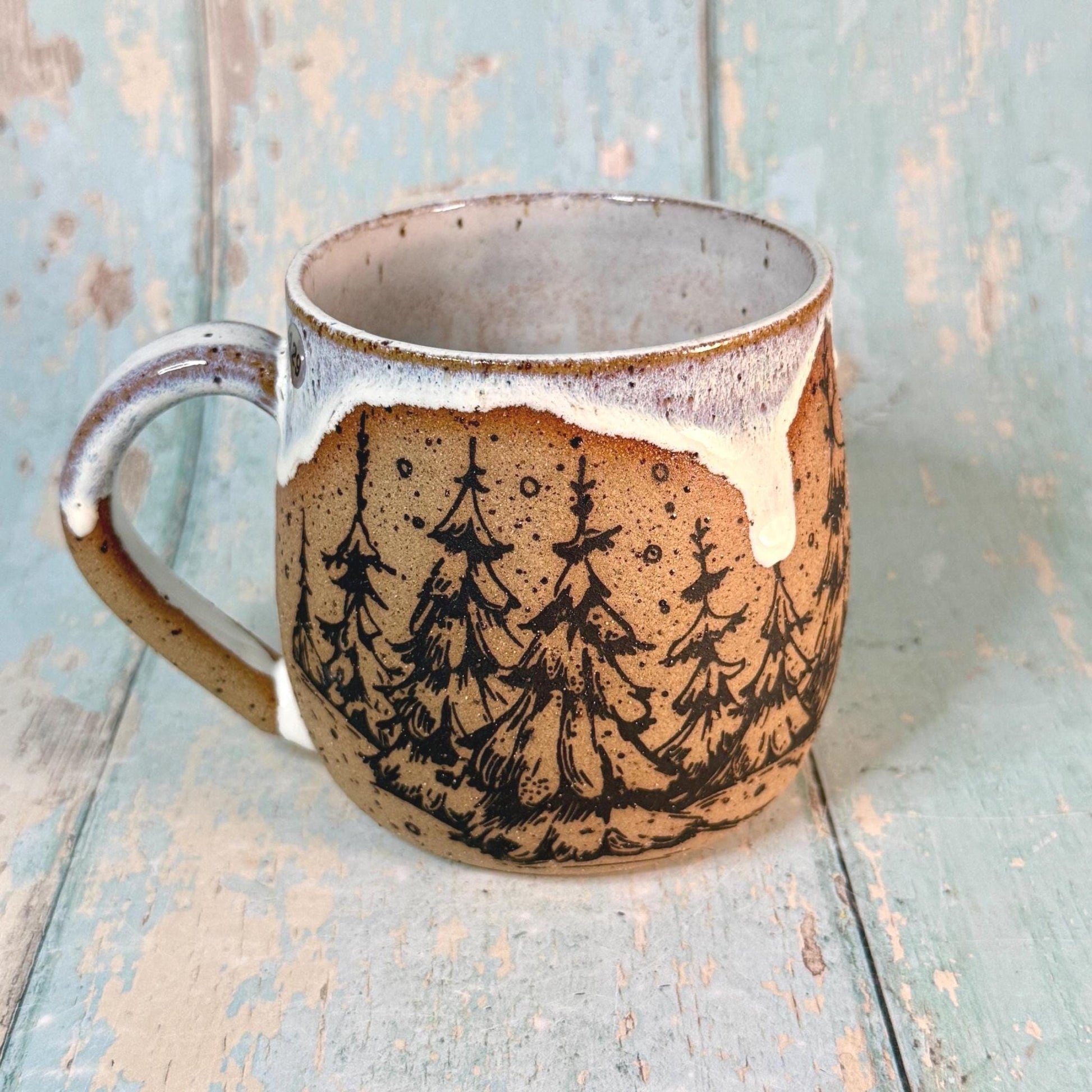 Black and White Christmas Tree Mug, Handmade Ceramic Cup - FJD Ceramics