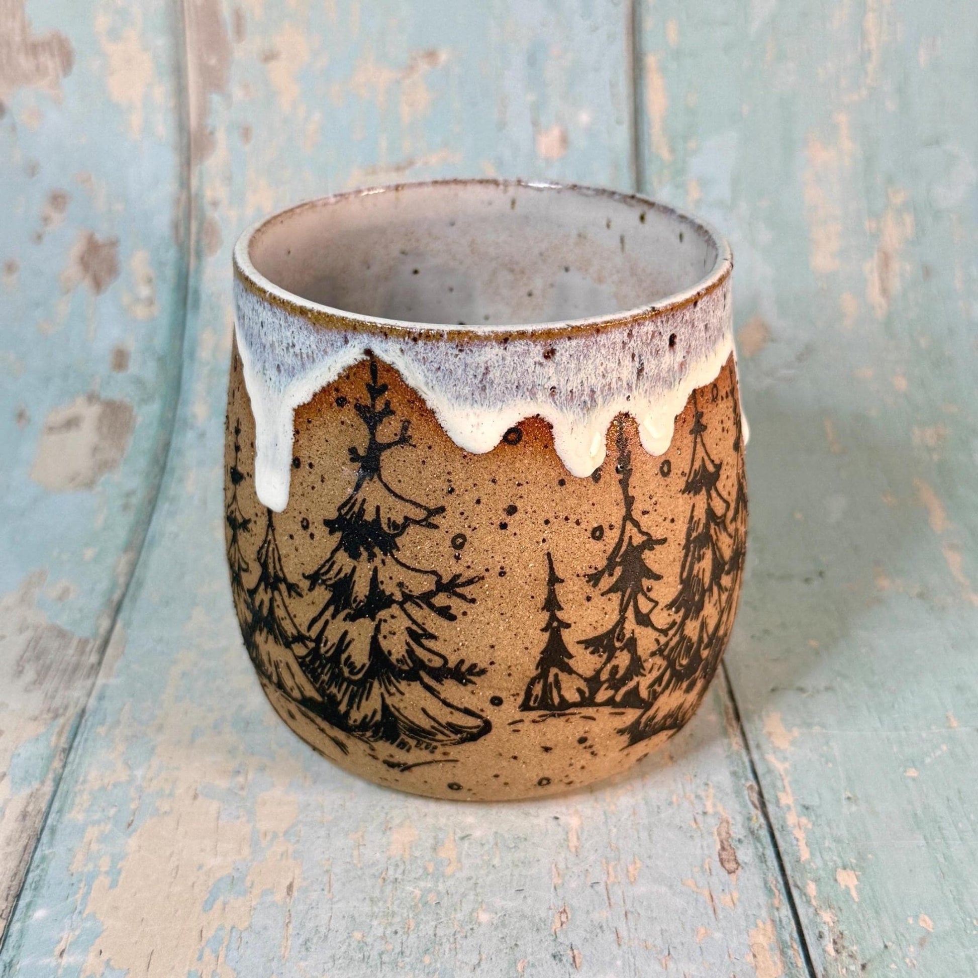 Black and White Christmas Tree Mug, Handmade Ceramic Cup - FJD Ceramics