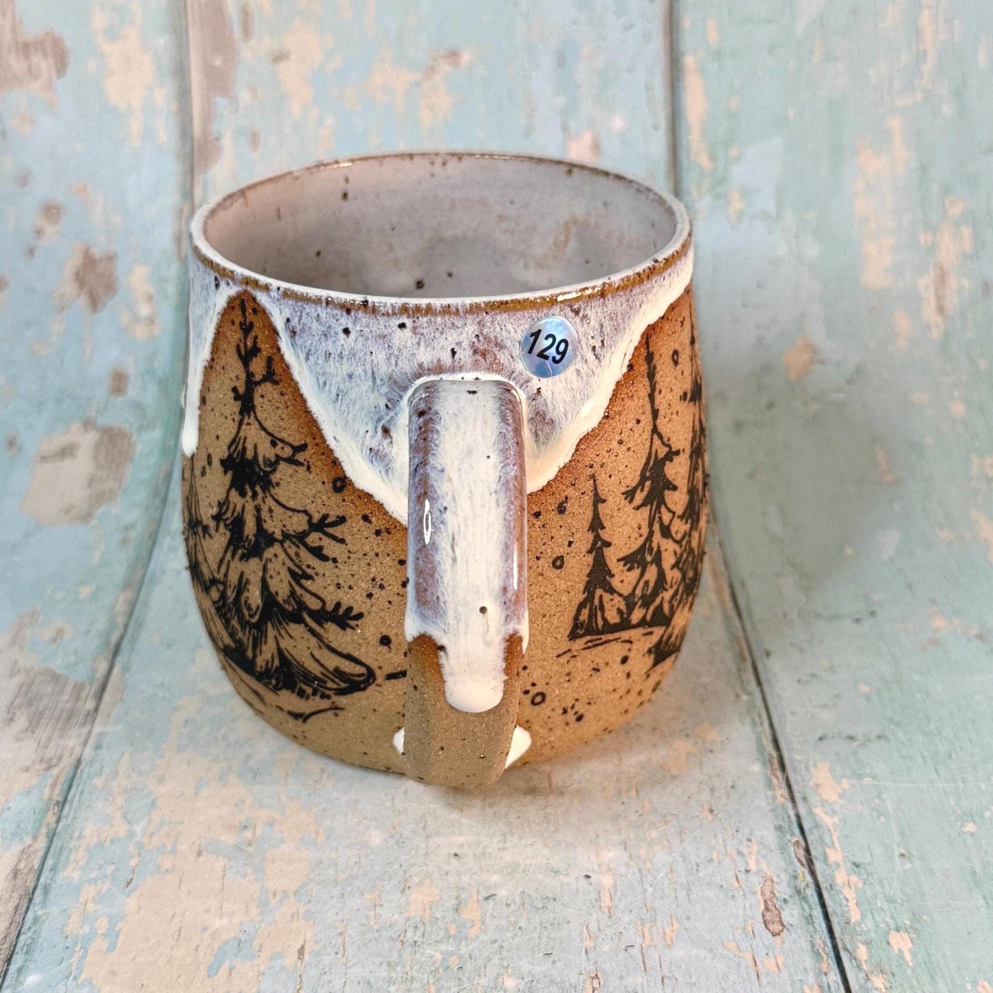 Black and White Christmas Tree Mug, Handmade Ceramic Cup - FJD Ceramics