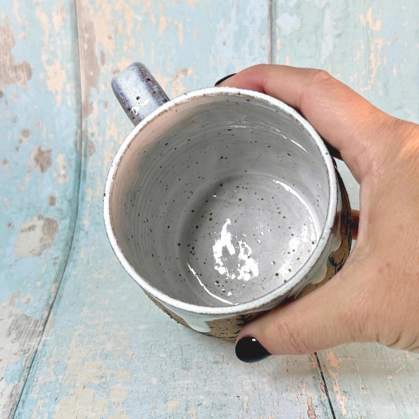 Black and White Christmas Tree Mug, Handmade Ceramic Cup - FJD Ceramics