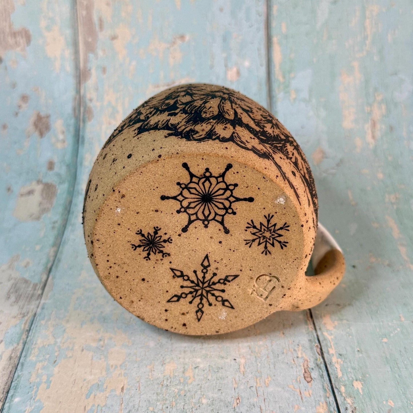 Black and White Christmas Tree Mug, Handmade Ceramic Cup - FJD Ceramics