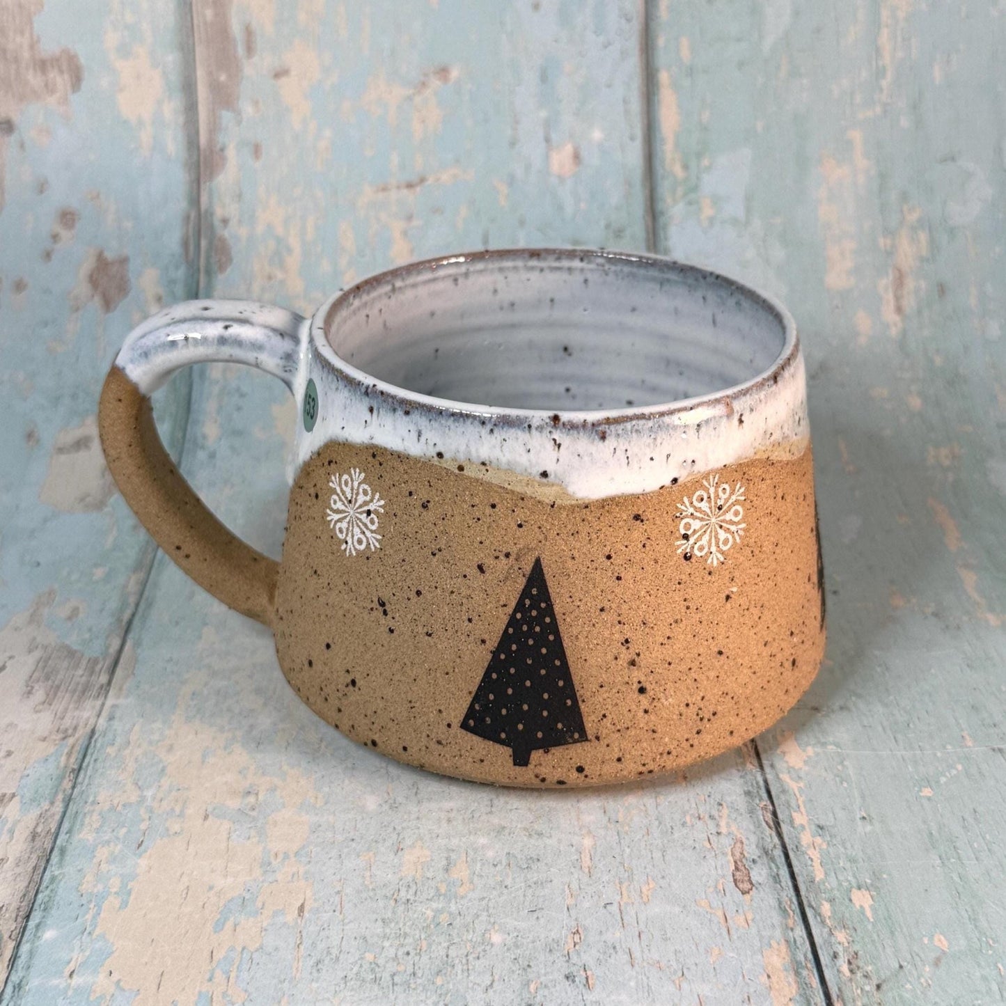 Black and White Christmas Tree Mug, Handmade Ceramic Cup - FJD Ceramics