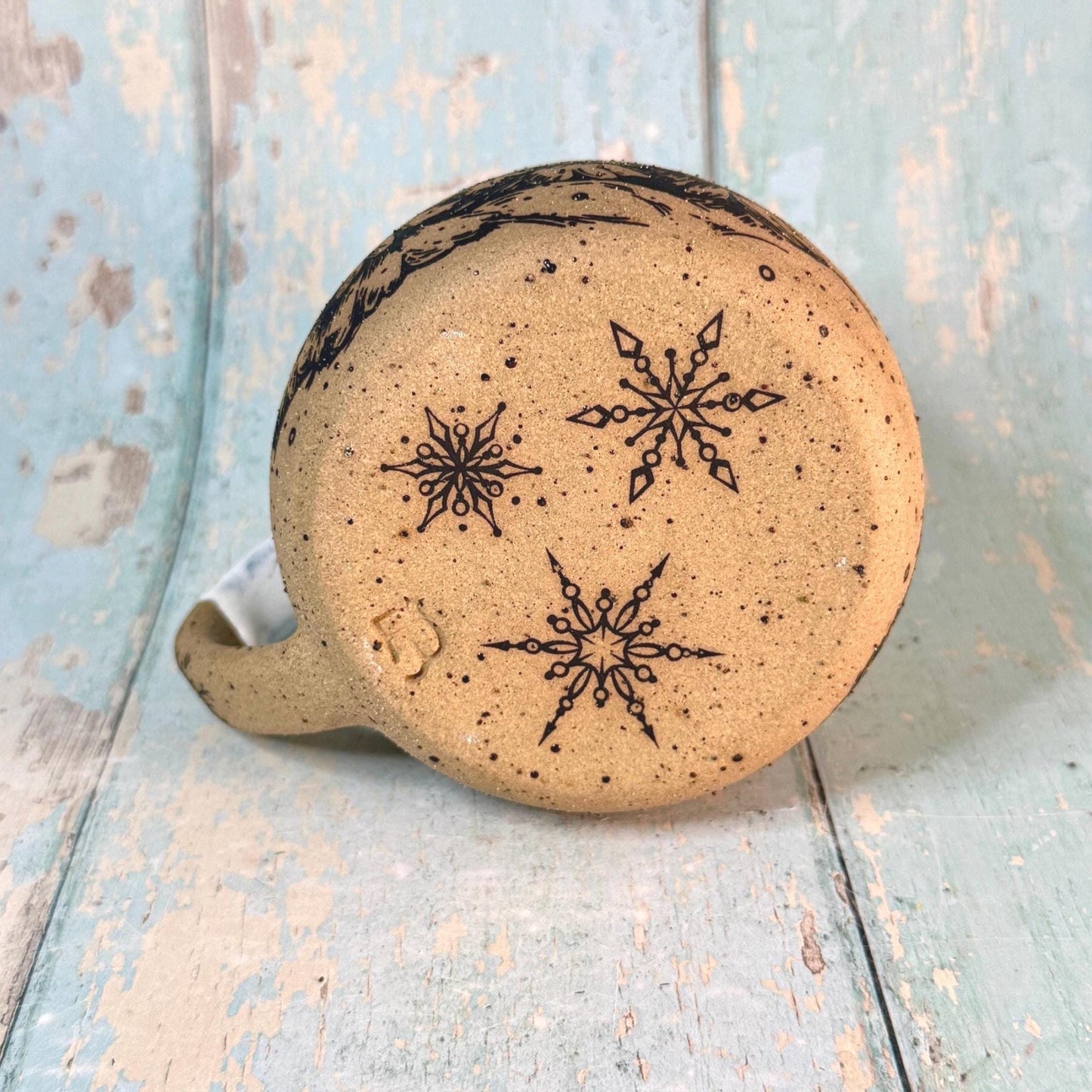 Black and White Christmas Tree Mug, Handmade Ceramic Cup - FJD Ceramics