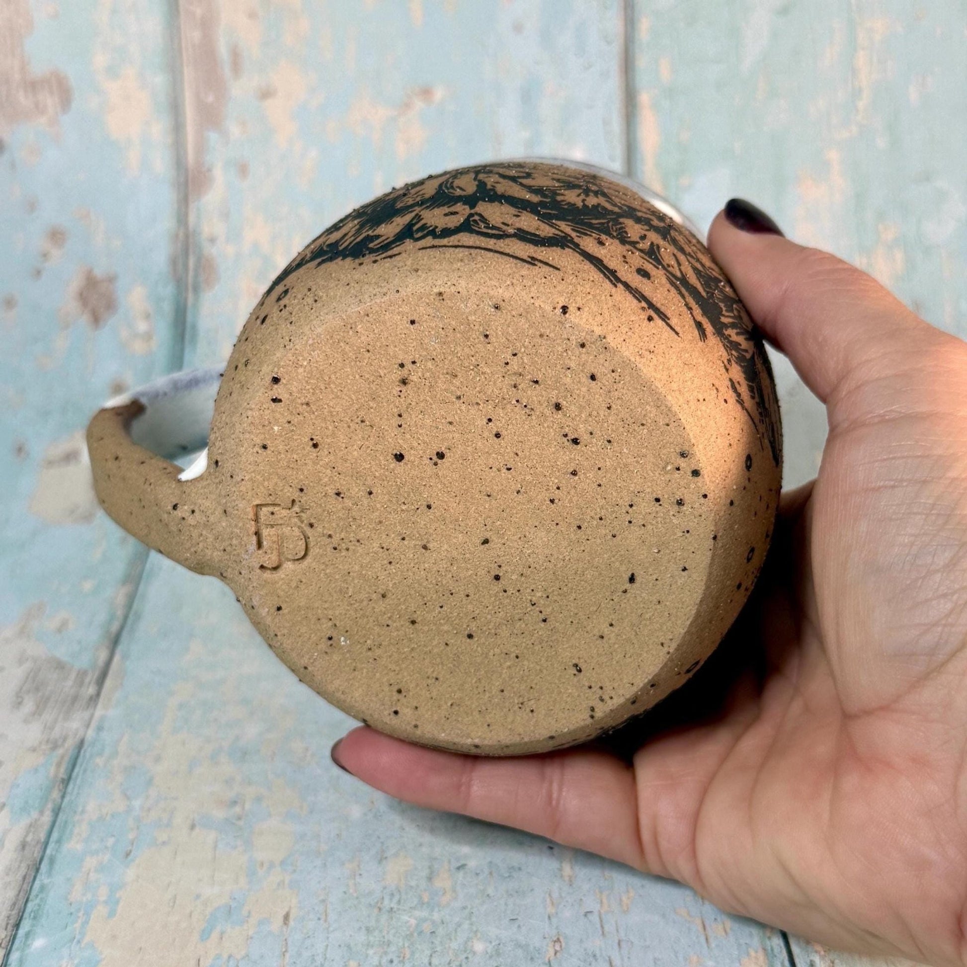 Black and White Christmas Tree Mug, Handmade Ceramic Cup - FJD Ceramics