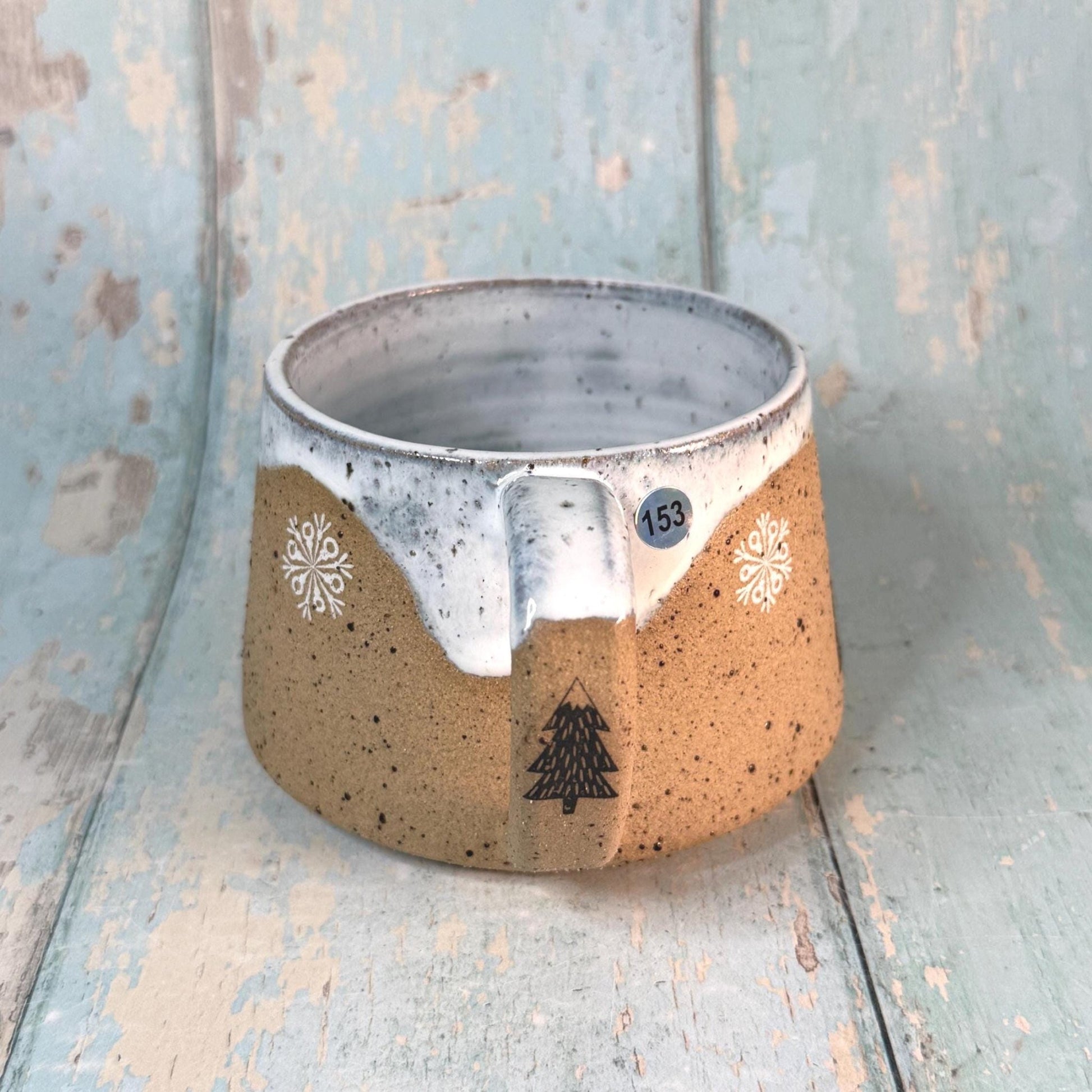 Black and White Christmas Tree Mug, Handmade Ceramic Cup - FJD Ceramics