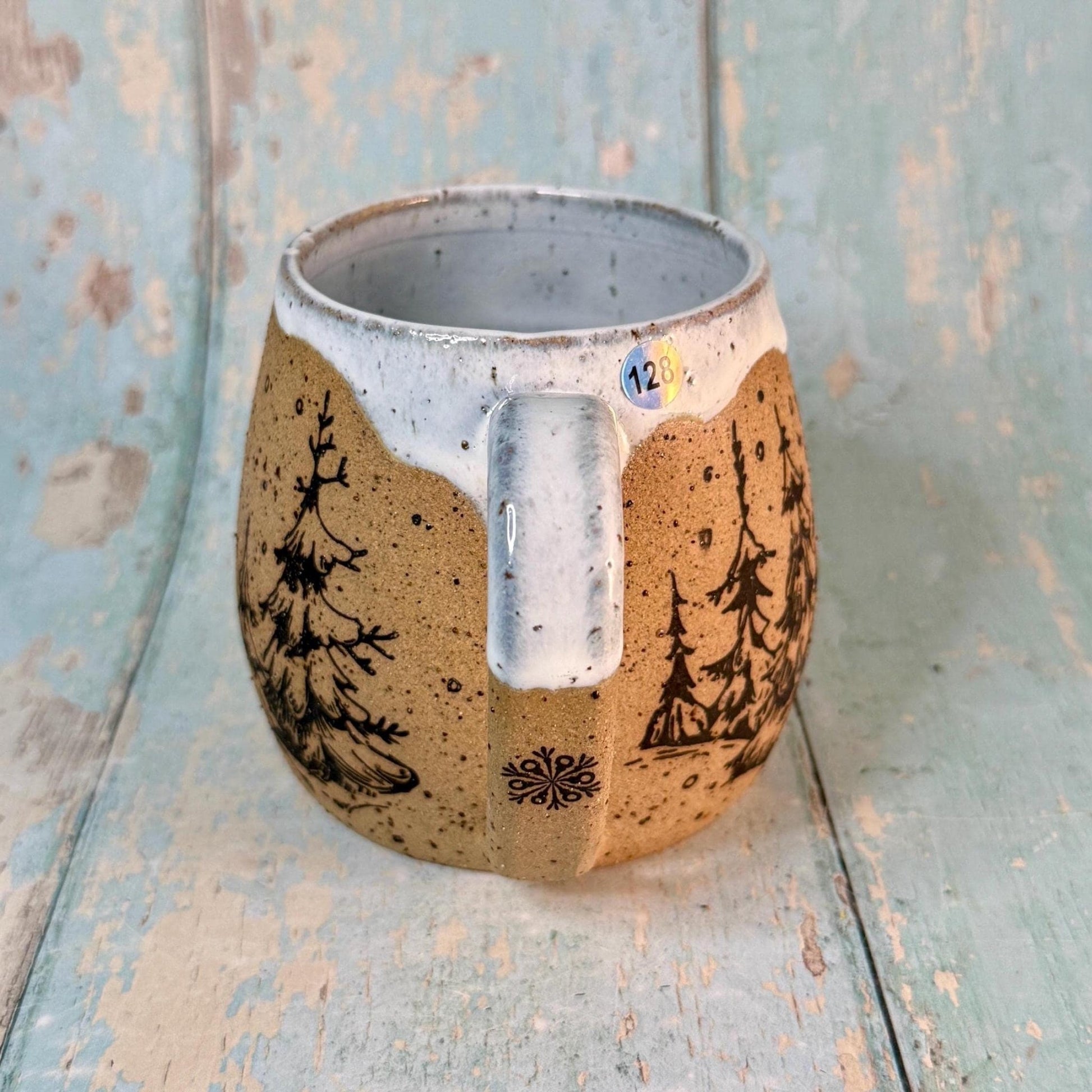 Black and White Christmas Tree Mug, Handmade Ceramic Cup - FJD Ceramics