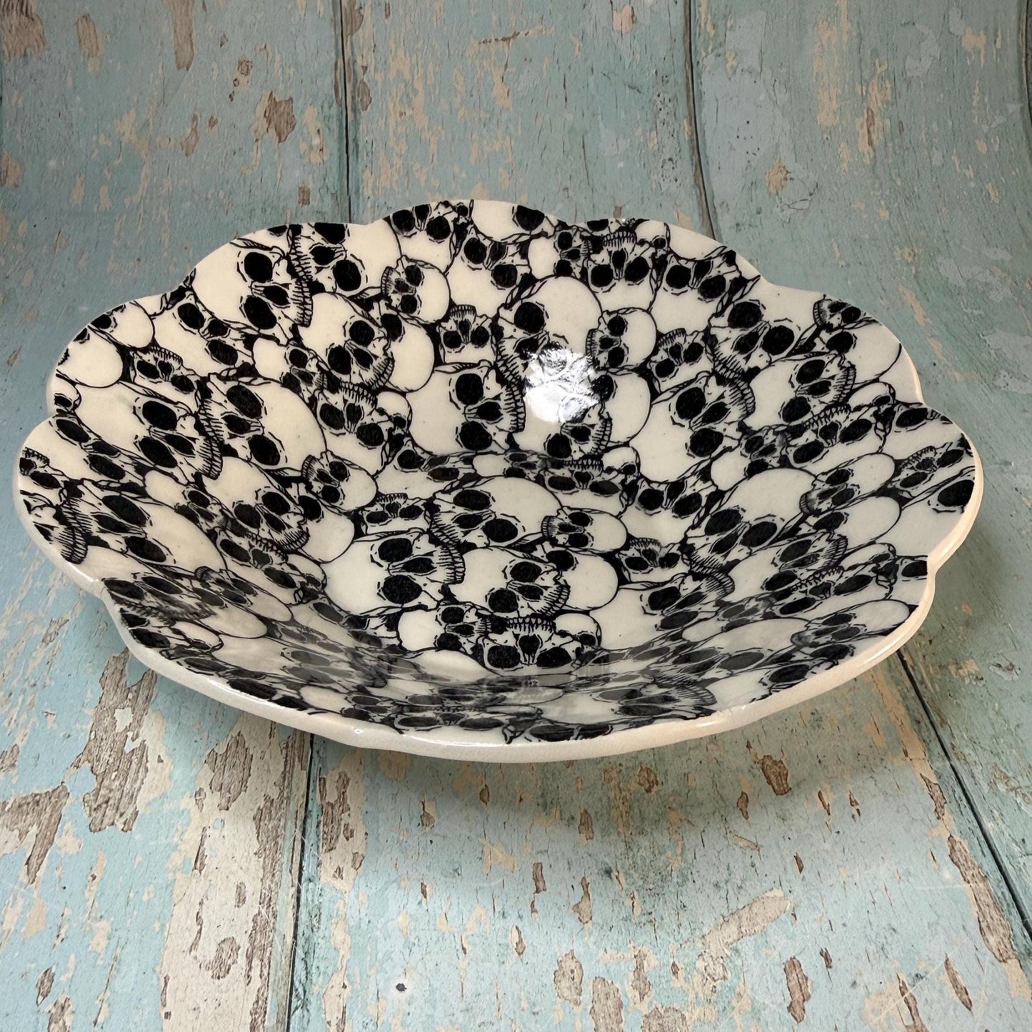 Black and White Skull Bowl - FJD Ceramics