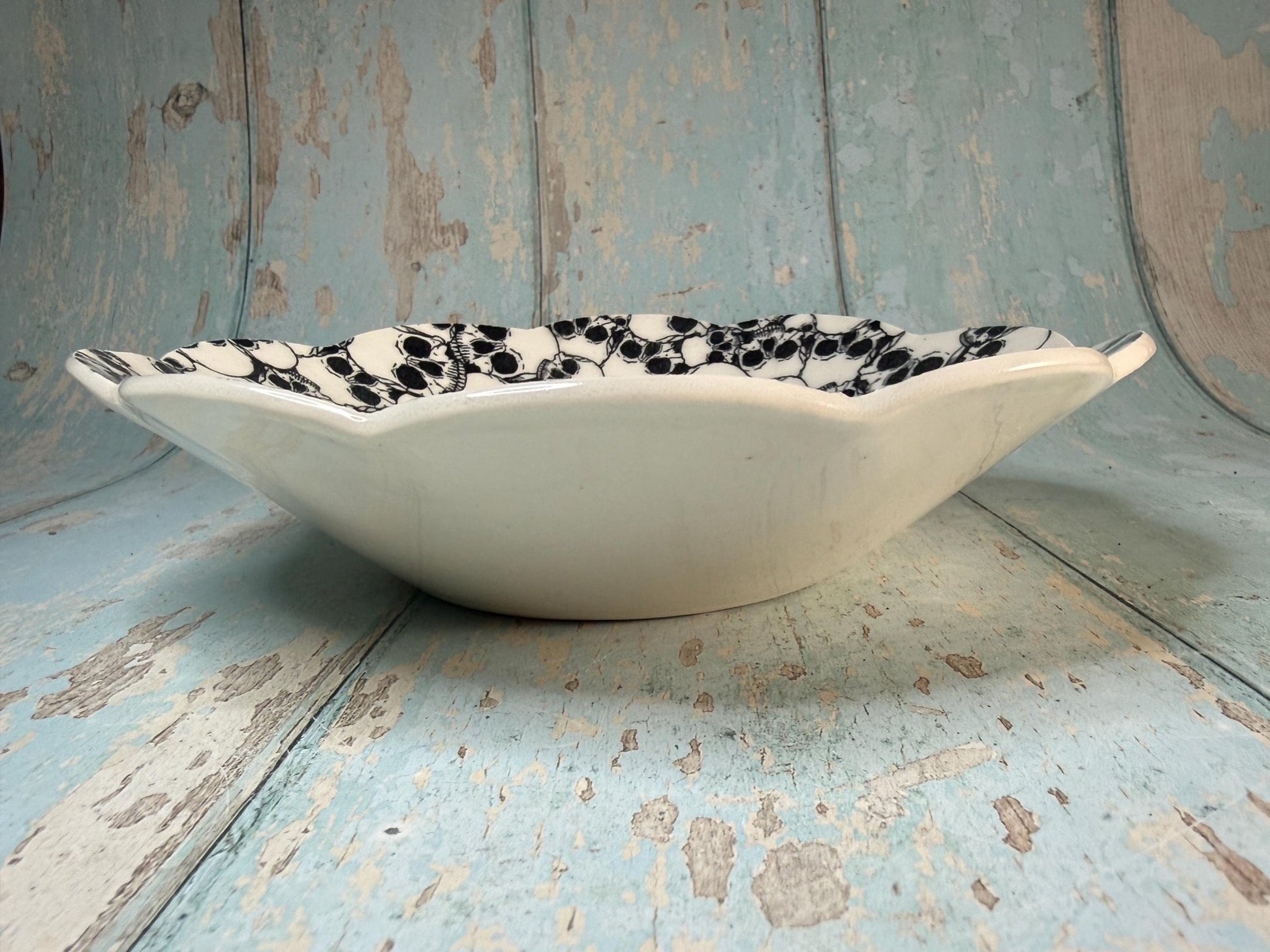 Black and White Skull Bowl - FJD Ceramics