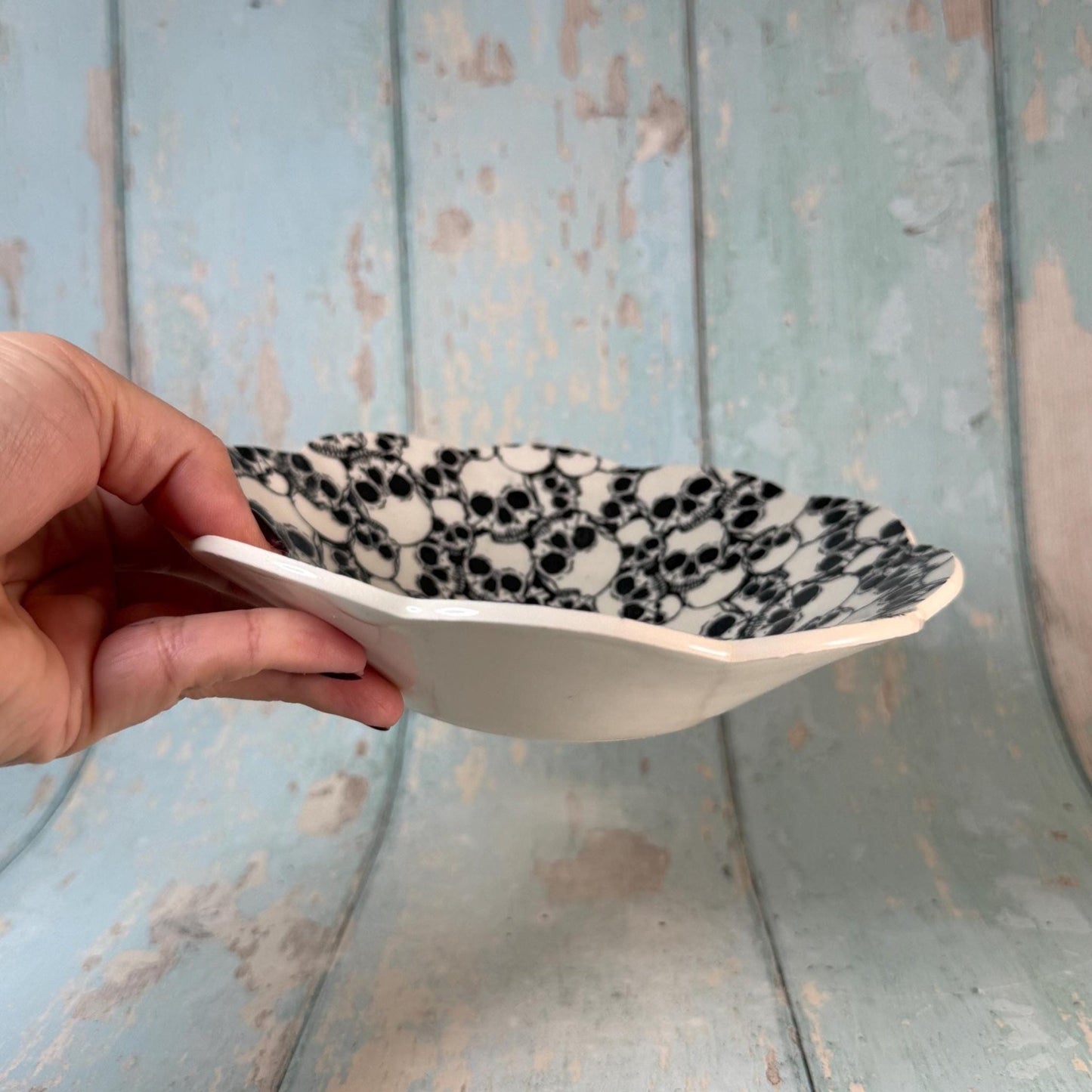 Black and White Skull Bowl - FJD Ceramics