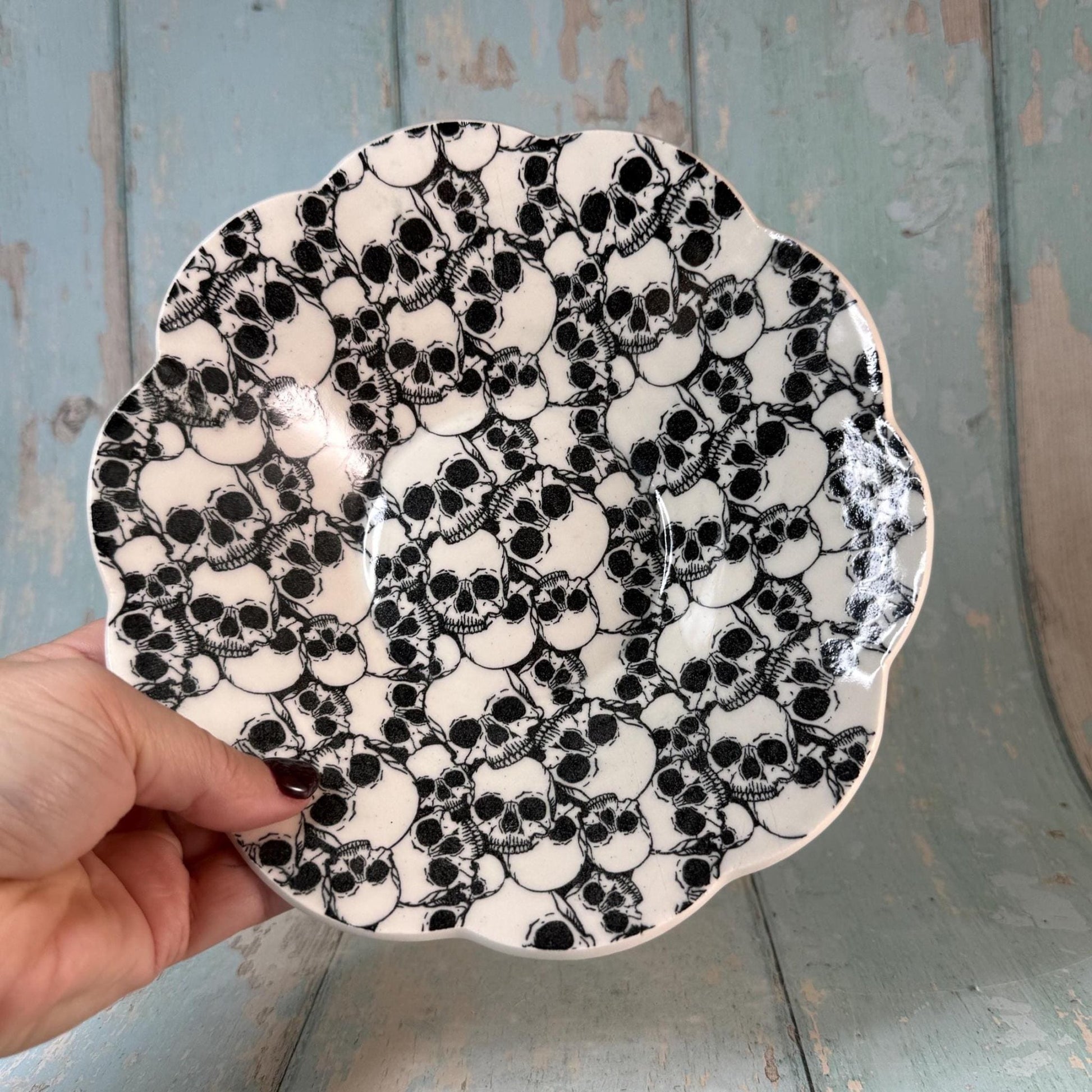 Black and White Skull Bowl - FJD Ceramics