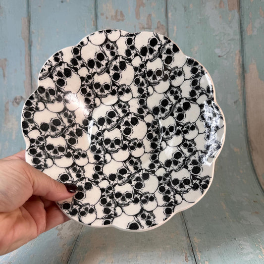 Black and White Skull Bowl - FJD Ceramics