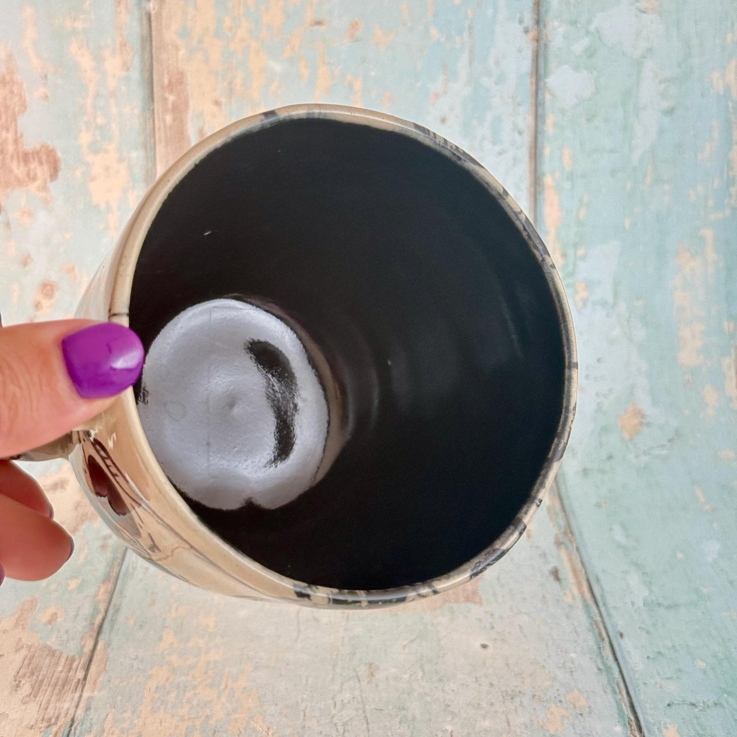Black and White Skull Mug, Handmade Ceramic Cup - FJD Ceramics