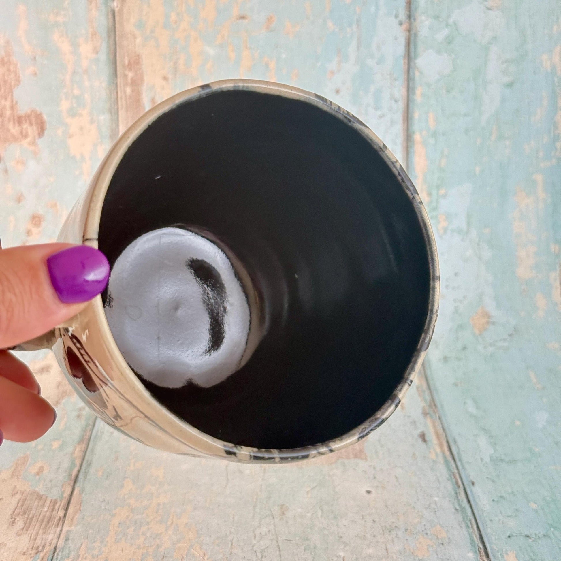 Black and White Skull Mug, Handmade Ceramic Cup - FJD Ceramics