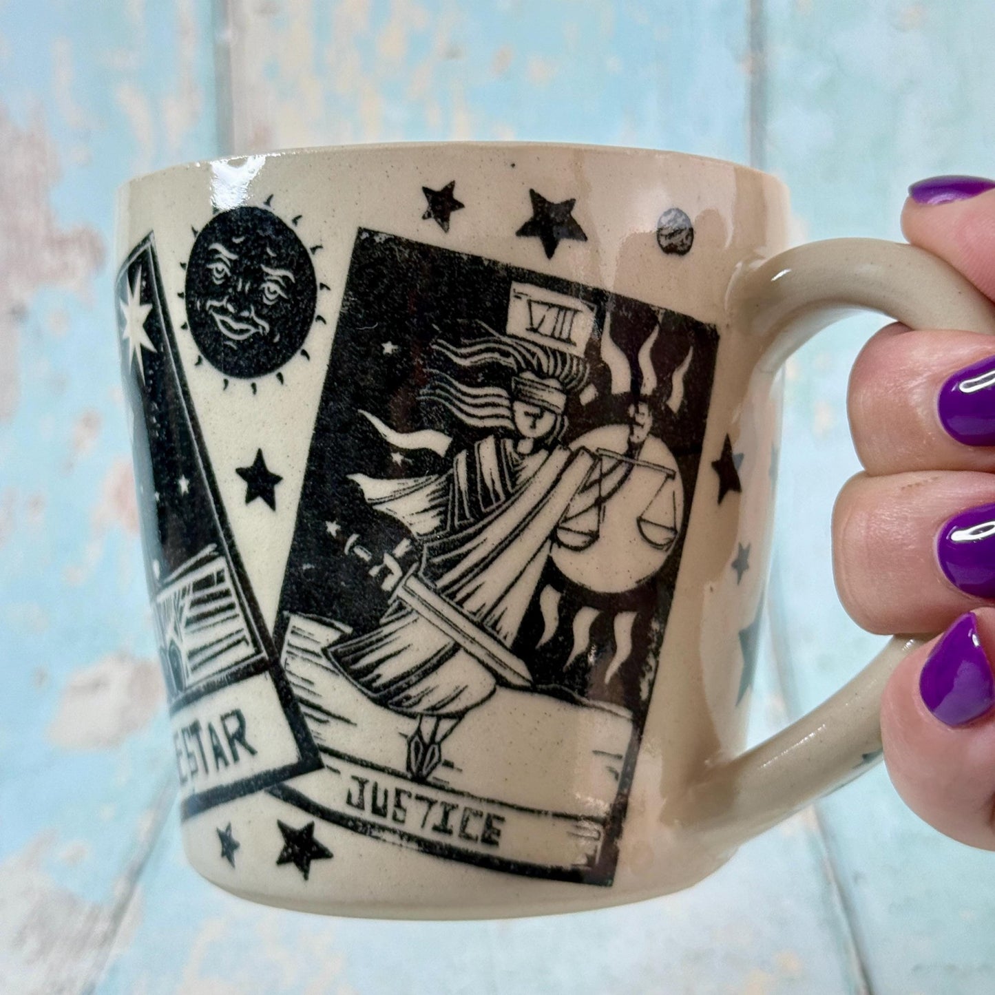 Black and White Tarot and Star Mug, Large Ceramic Cup - FJD Ceramics