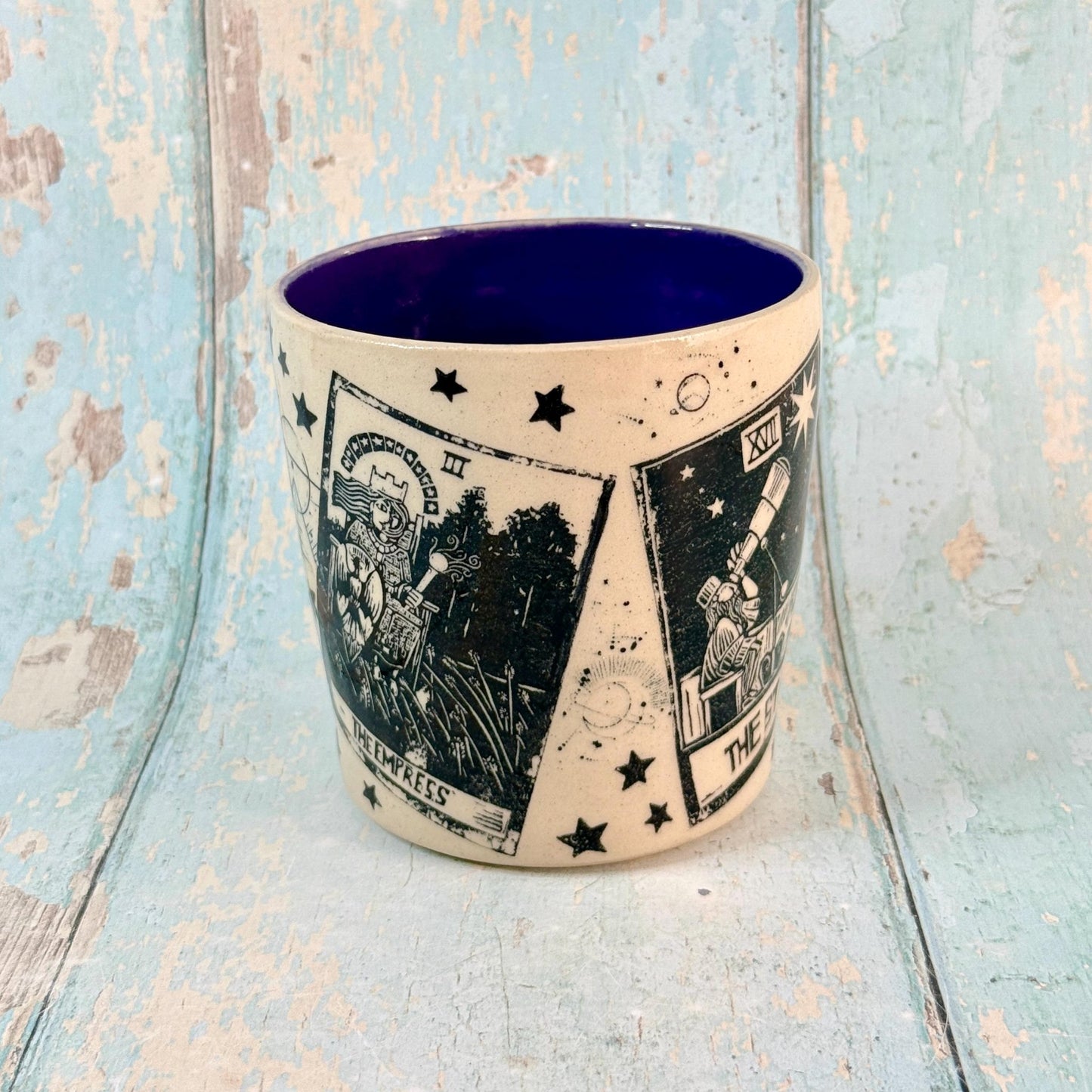 Black and White Tarot and Star Mug, Large Ceramic Cup - FJD Ceramics