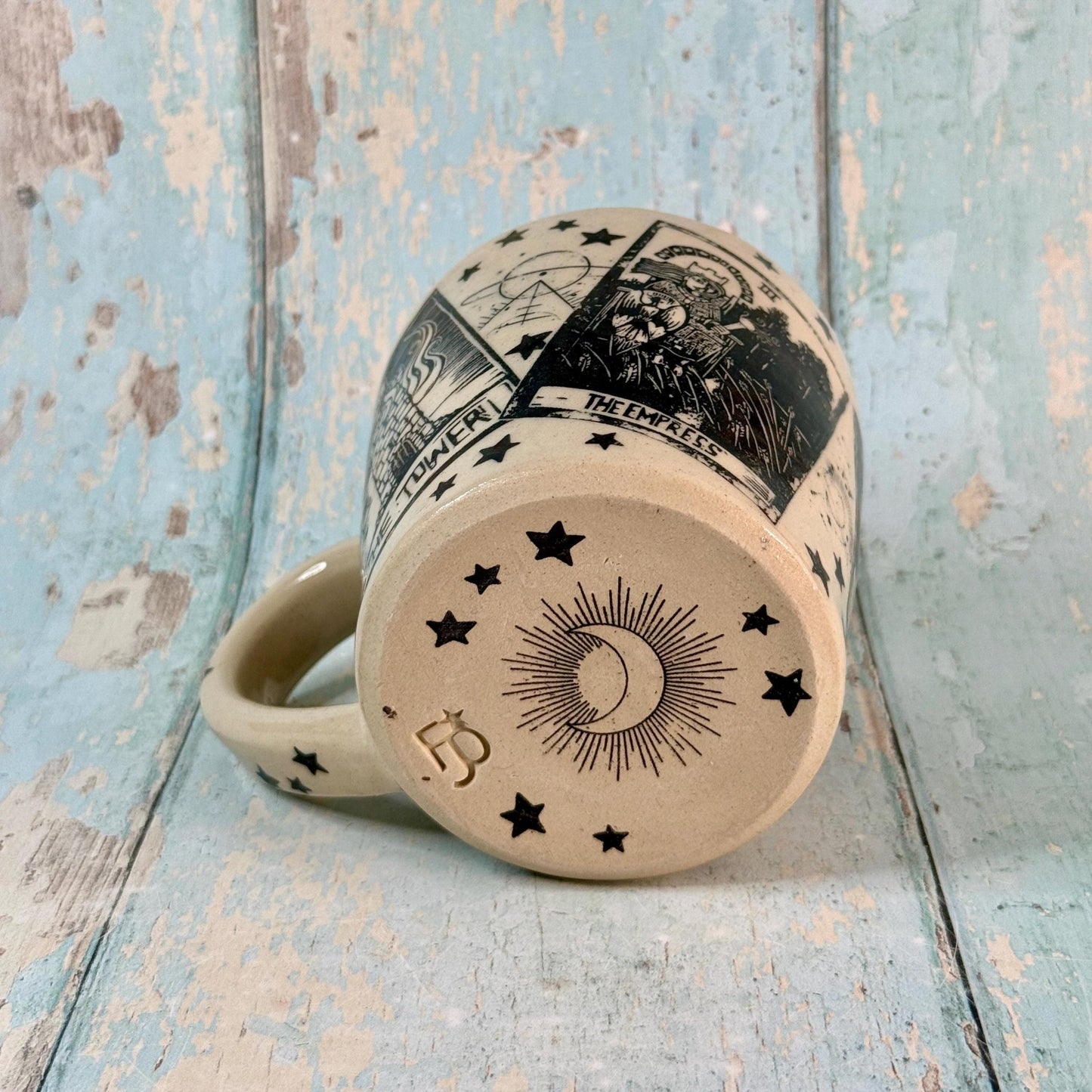 Black and White Tarot and Star Mug, Large Ceramic Cup - FJD Ceramics