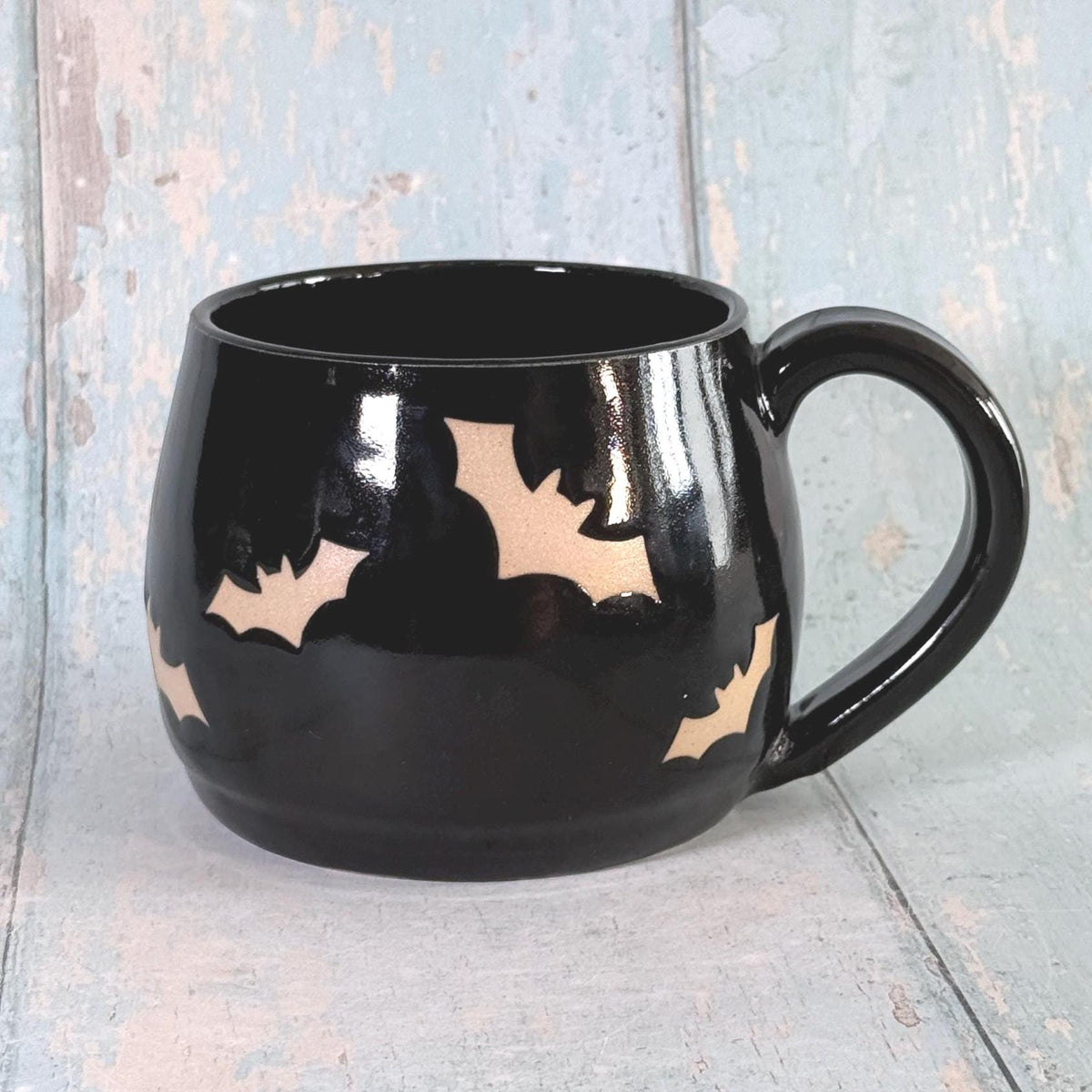 Black Bat Mug, Handmade Ceramic Cup, Spooky Halloween Mug - Second - FJD Ceramics