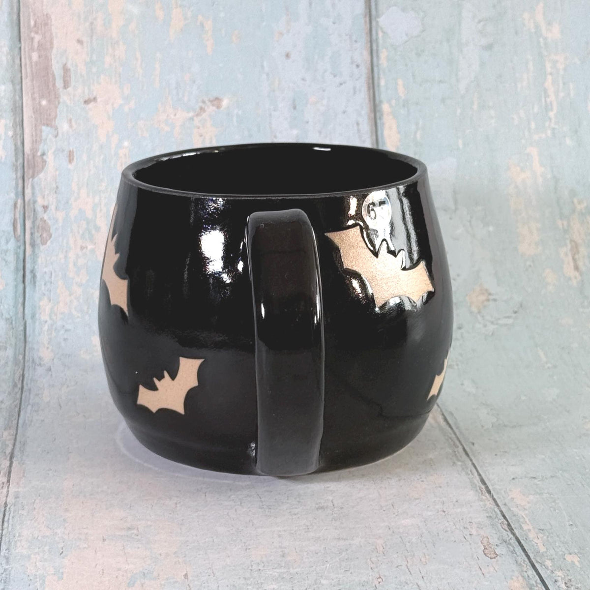 Black Bat Mug, Handmade Ceramic Cup, Spooky Halloween Mug - Second - FJD Ceramics