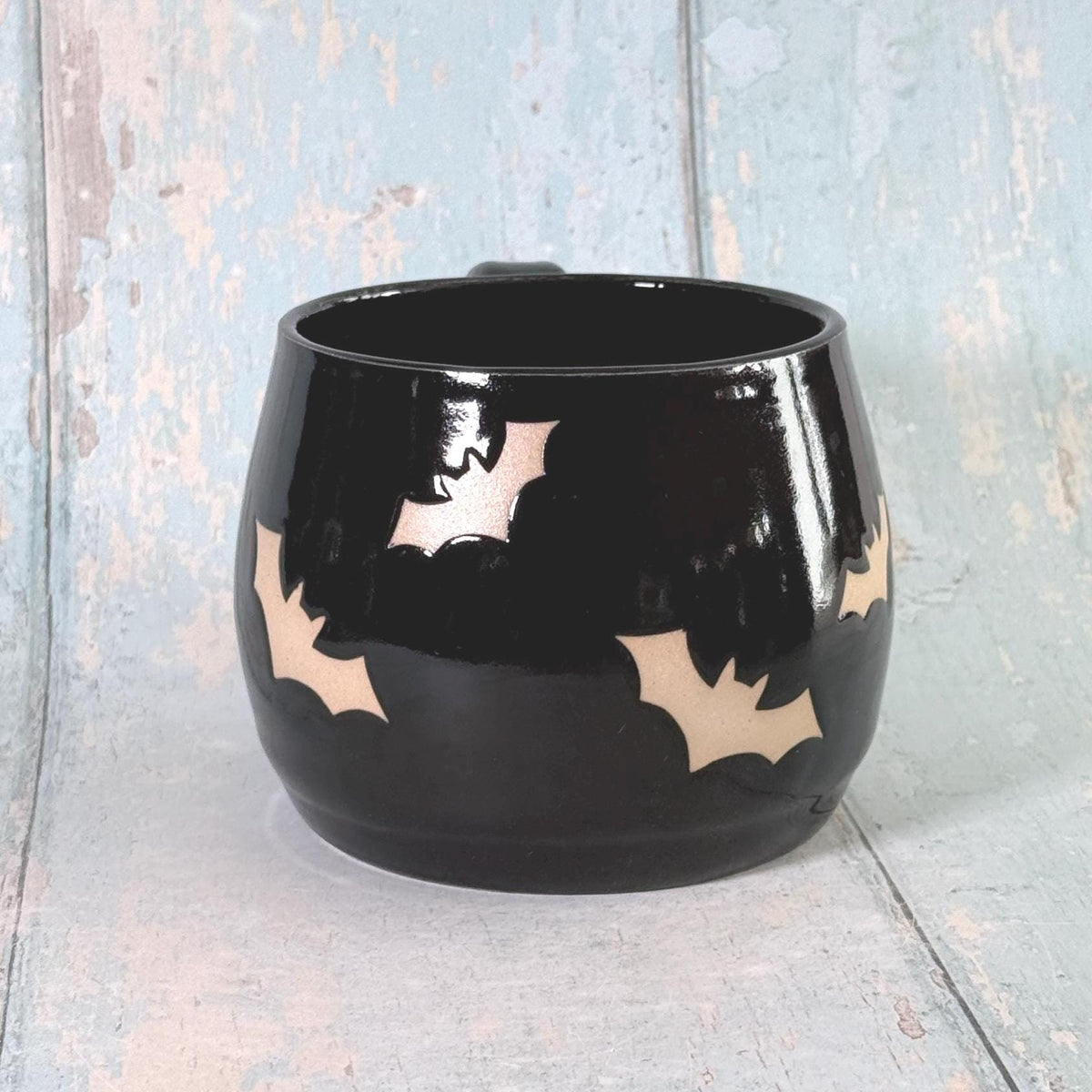 Black Bat Mug, Handmade Ceramic Cup, Spooky Halloween Mug - Second - FJD Ceramics