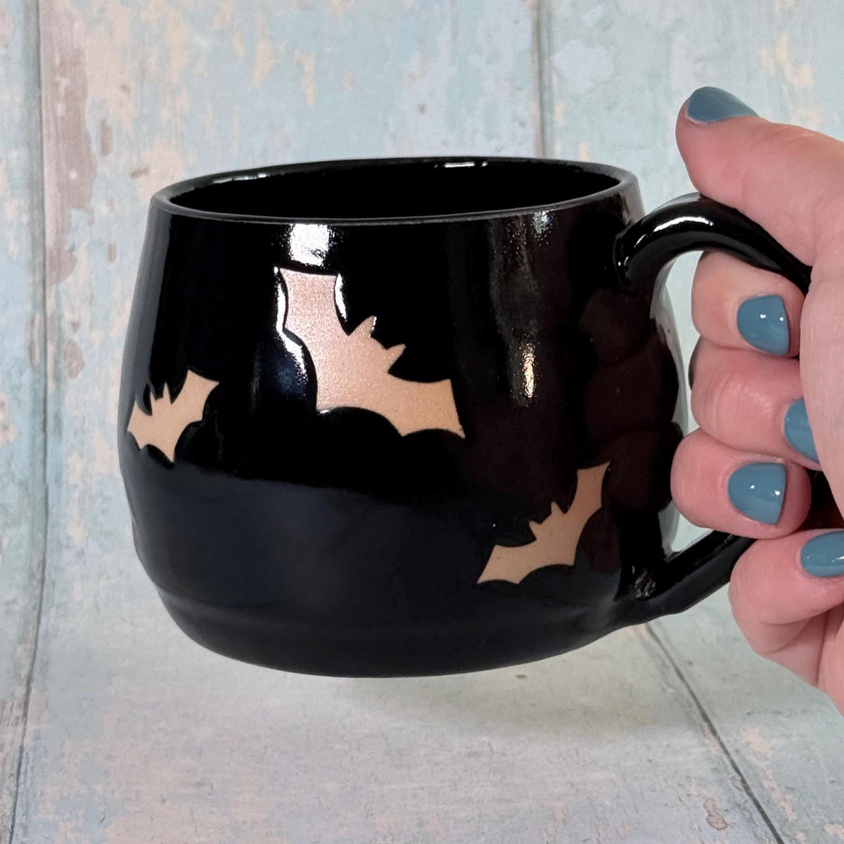 Black Bat Mug, Handmade Ceramic Cup, Spooky Halloween Mug - Second - FJD Ceramics