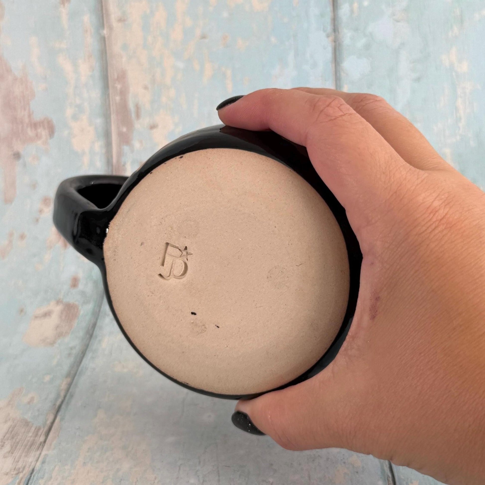Black Ghost Mug, Handmade Ceramic Cup, Spooky Halloween Mug - FJD Ceramics