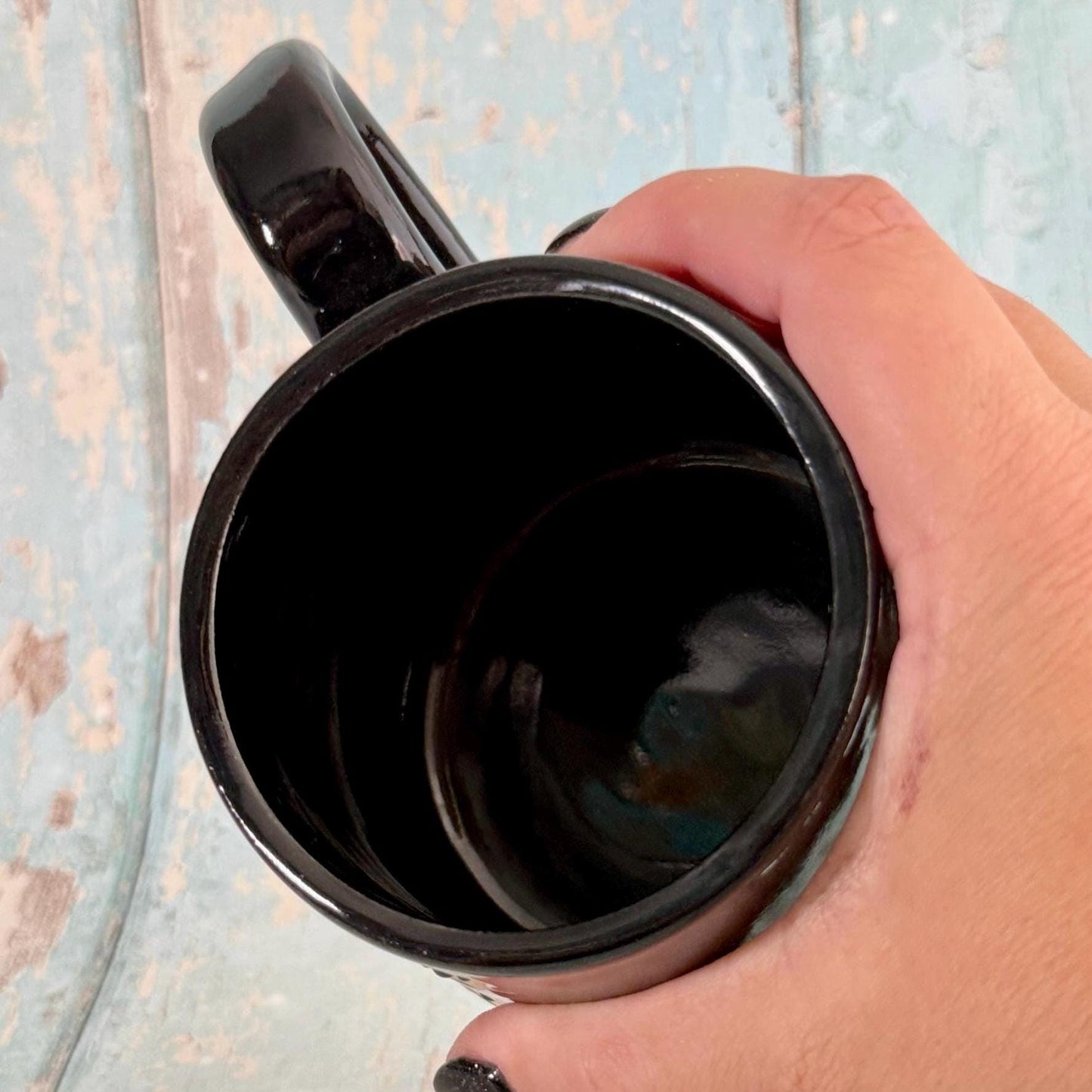 Black Ghost Mug, Handmade Ceramic Cup, Spooky Halloween Mug - FJD Ceramics