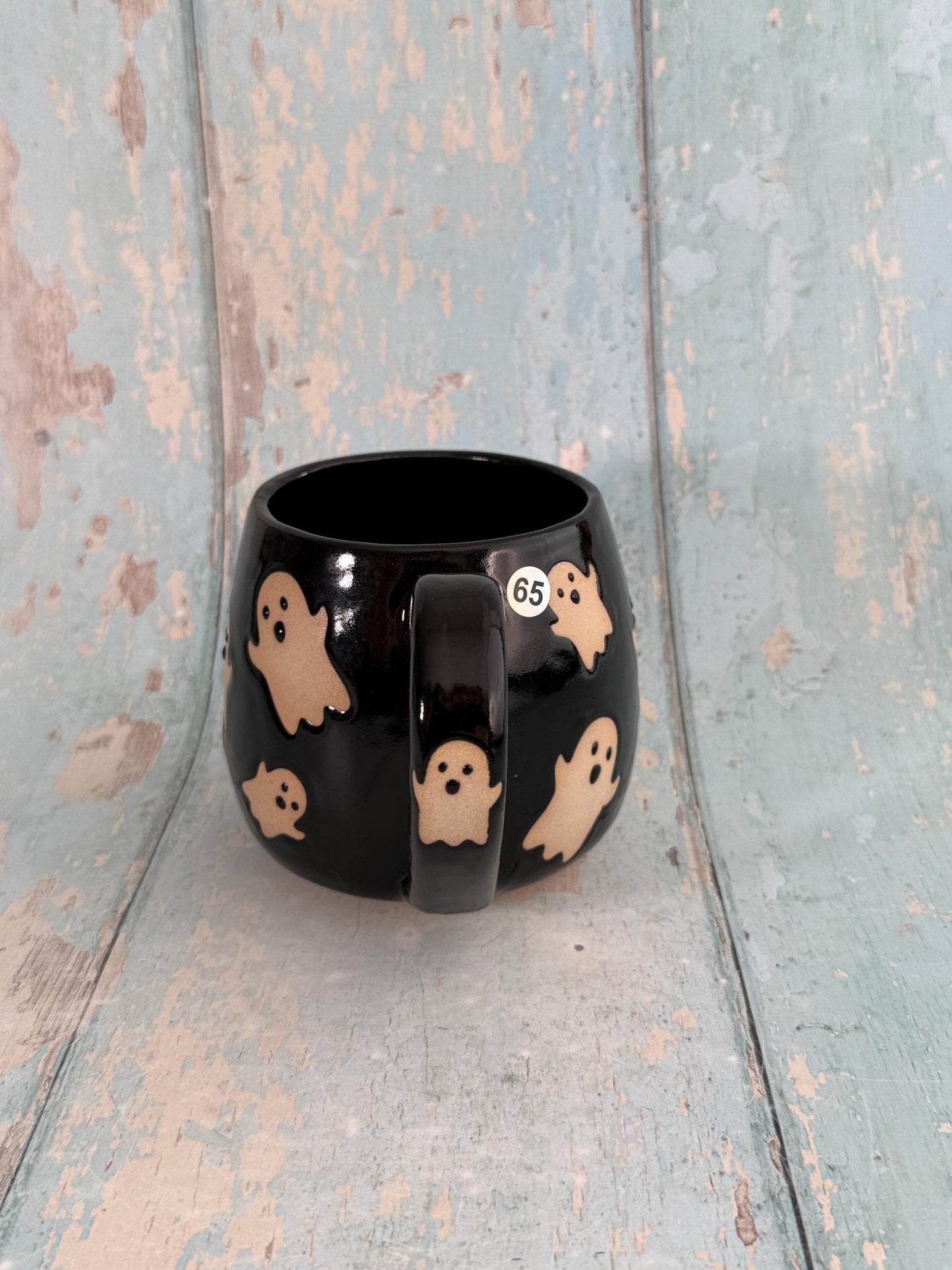 Black Ghost Mug, Handmade Ceramic Cup, Spooky Halloween Mug - FJD Ceramics