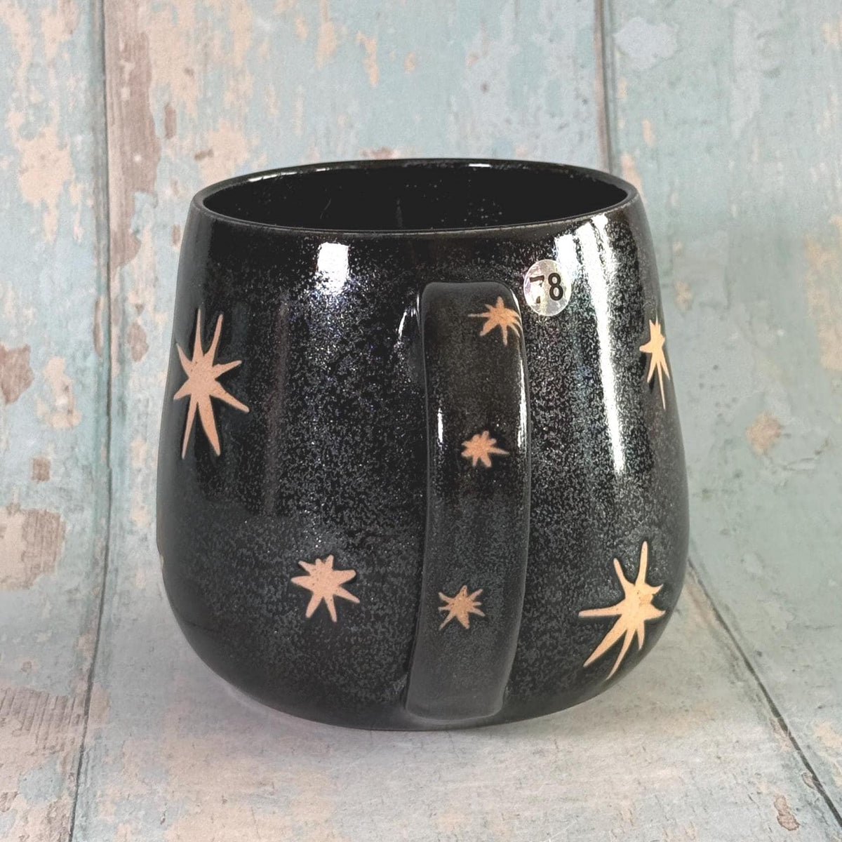 Black Glitter Moon & Star Celestial Mug, Ceramic Cup - FJD Ceramics