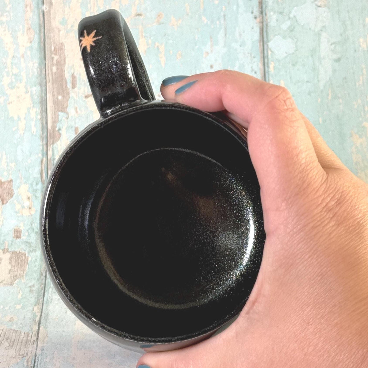 Black Glitter Moon & Star Celestial Mug, Ceramic Cup - FJD Ceramics