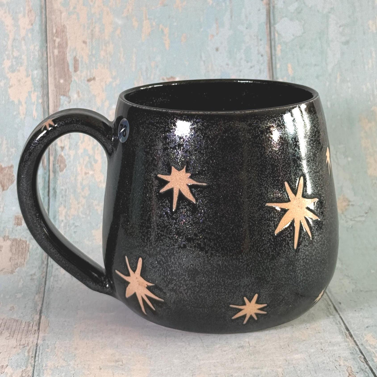 Black Glitter Moon & Star Celestial Mug, Ceramic Cup - FJD Ceramics