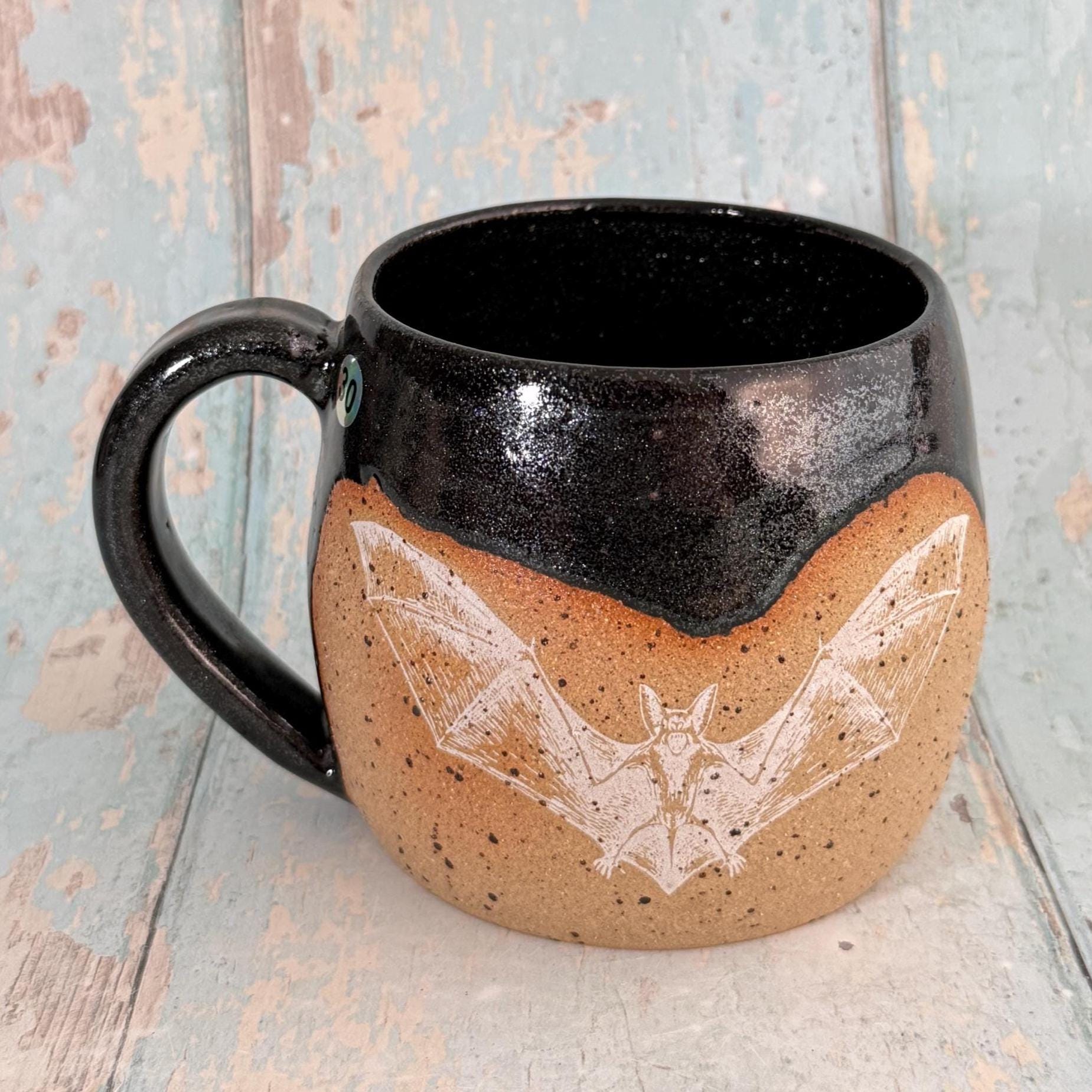 Black Halloween Bat Mug, Handmade Ceramic Cup - FJD Ceramics