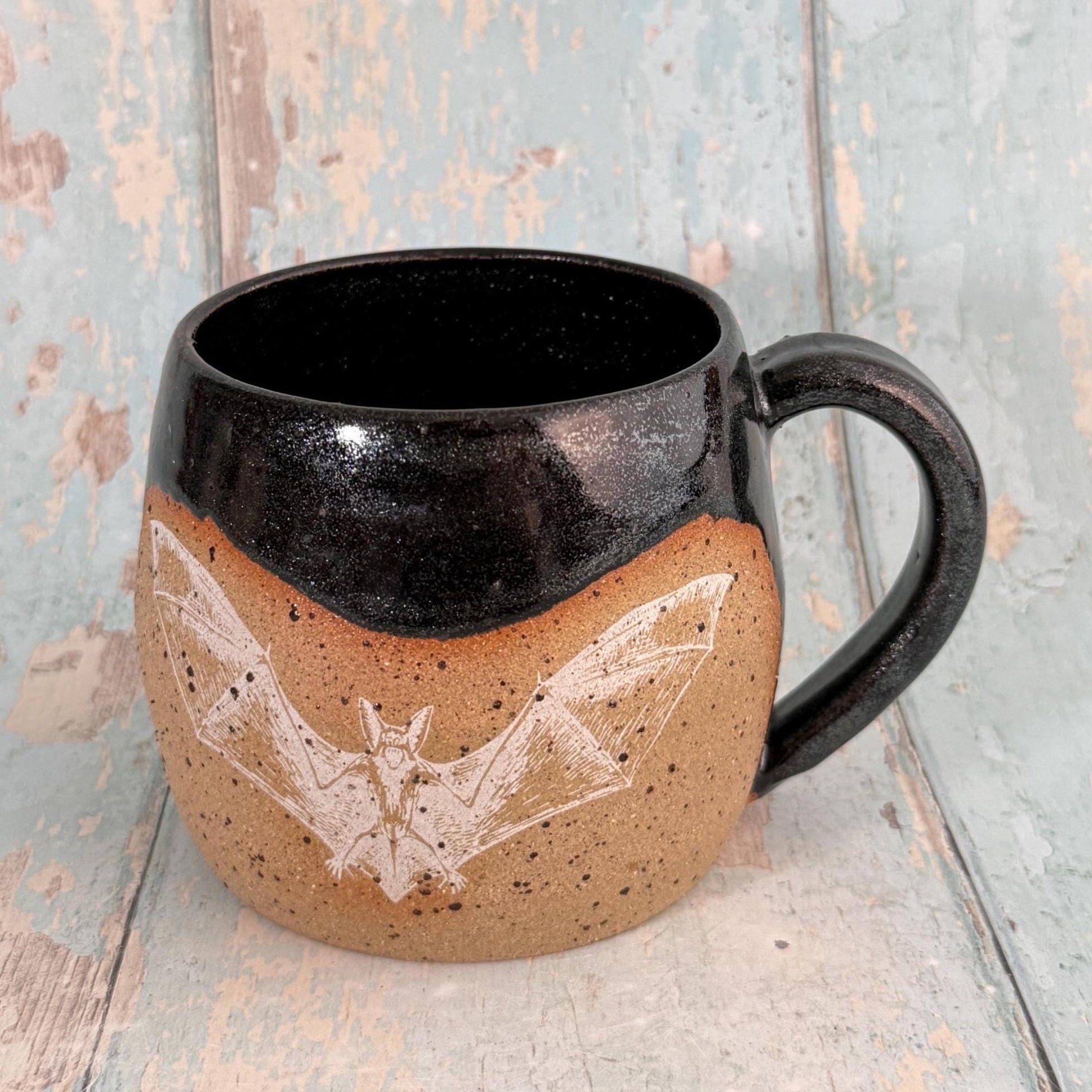 Black Halloween Bat Mug, Handmade Ceramic Cup - FJD Ceramics