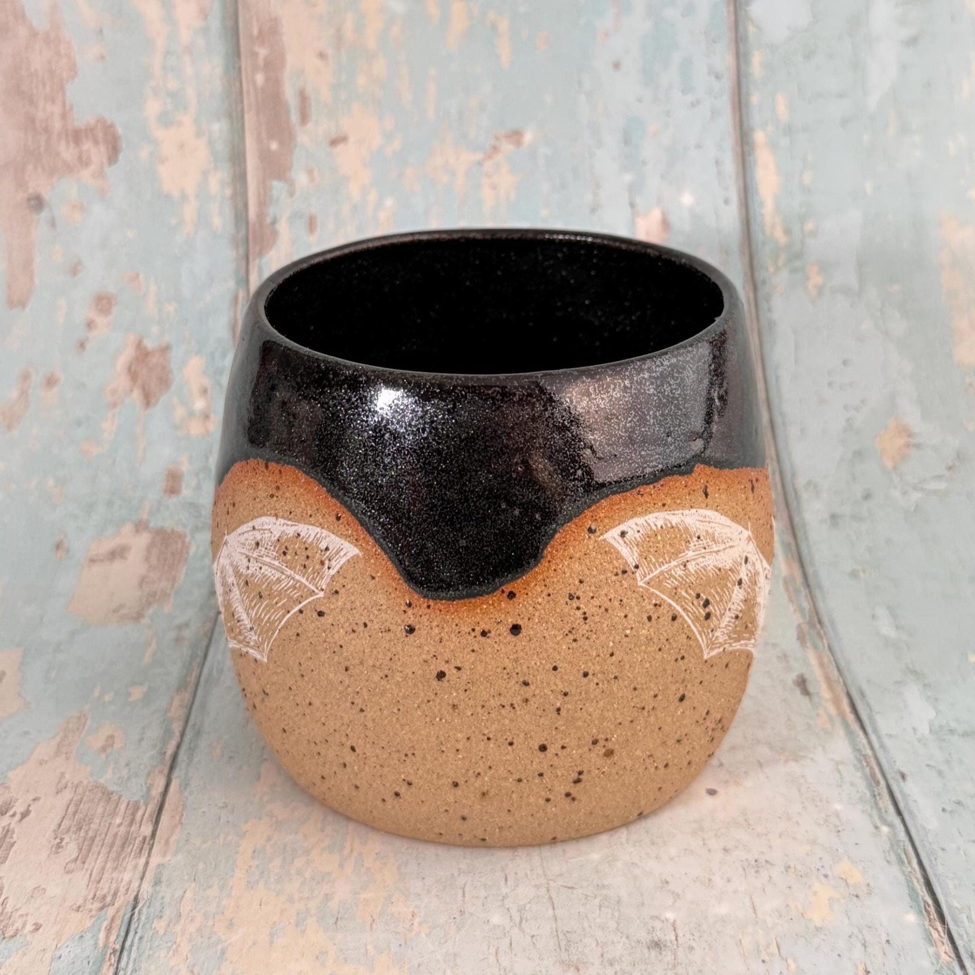 Black Halloween Bat Mug, Handmade Ceramic Cup - FJD Ceramics