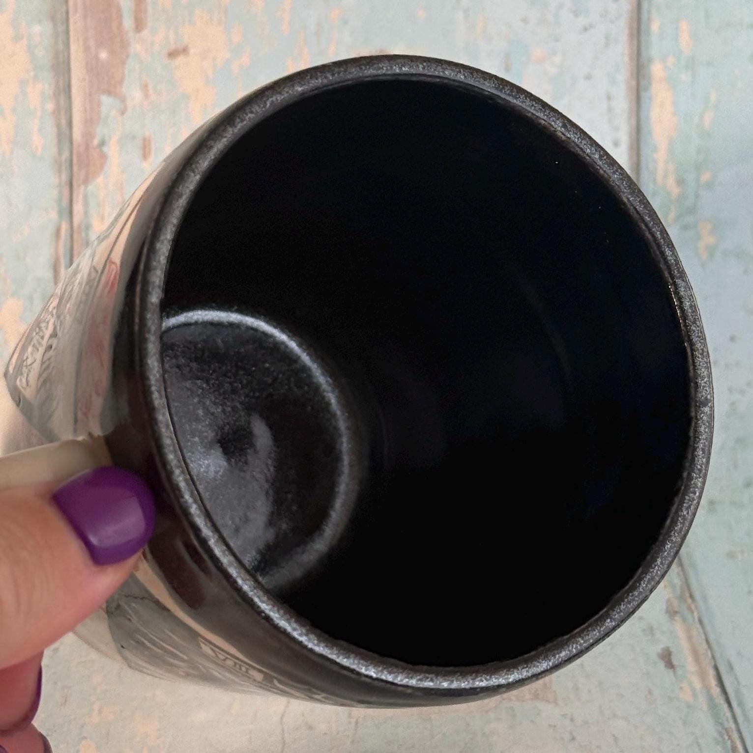 Black Red Floral Tarot Mug, Large Ceramic Cup - FJD Ceramics