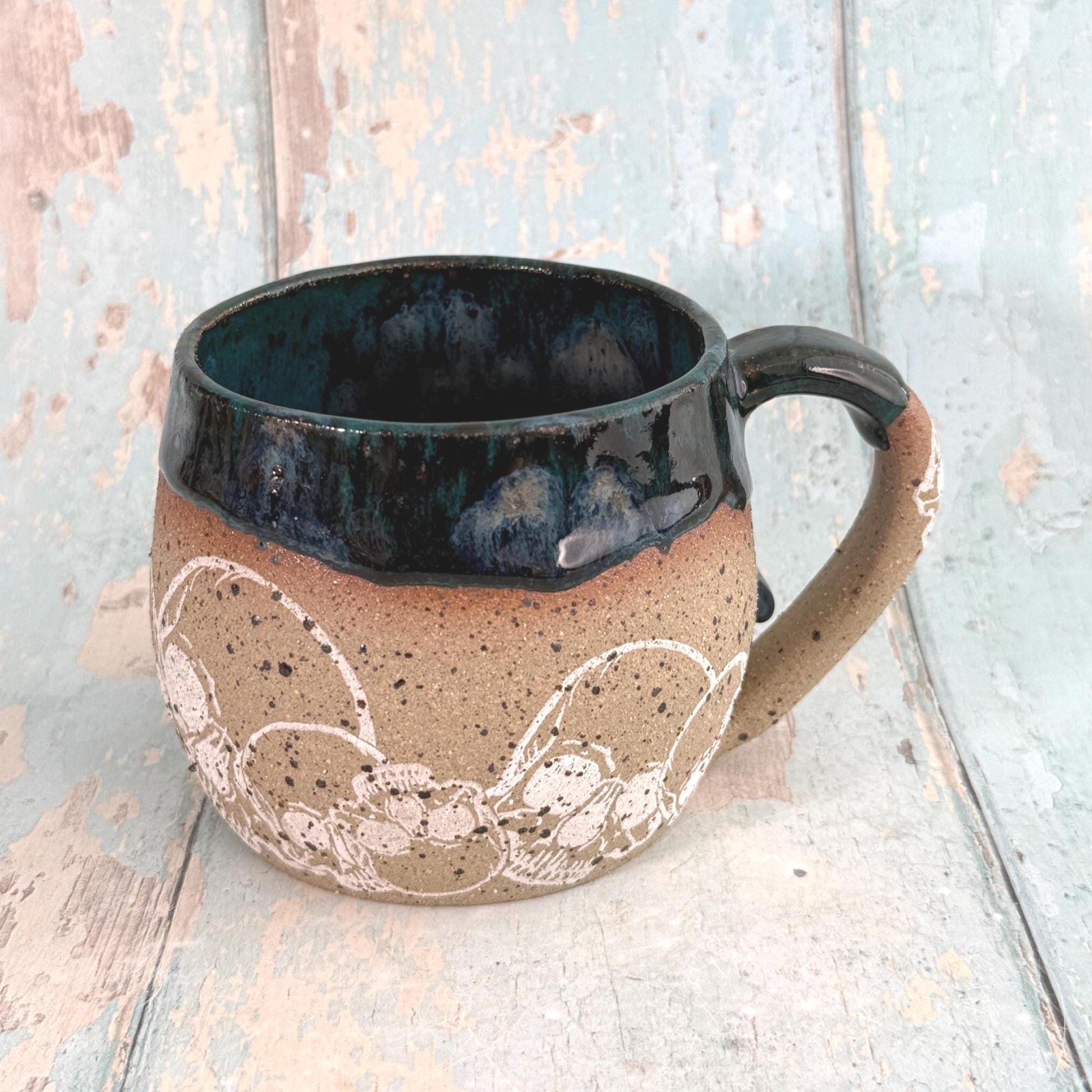 Black Skull Mug, Handmade Ceramic Cup - FJD Ceramics