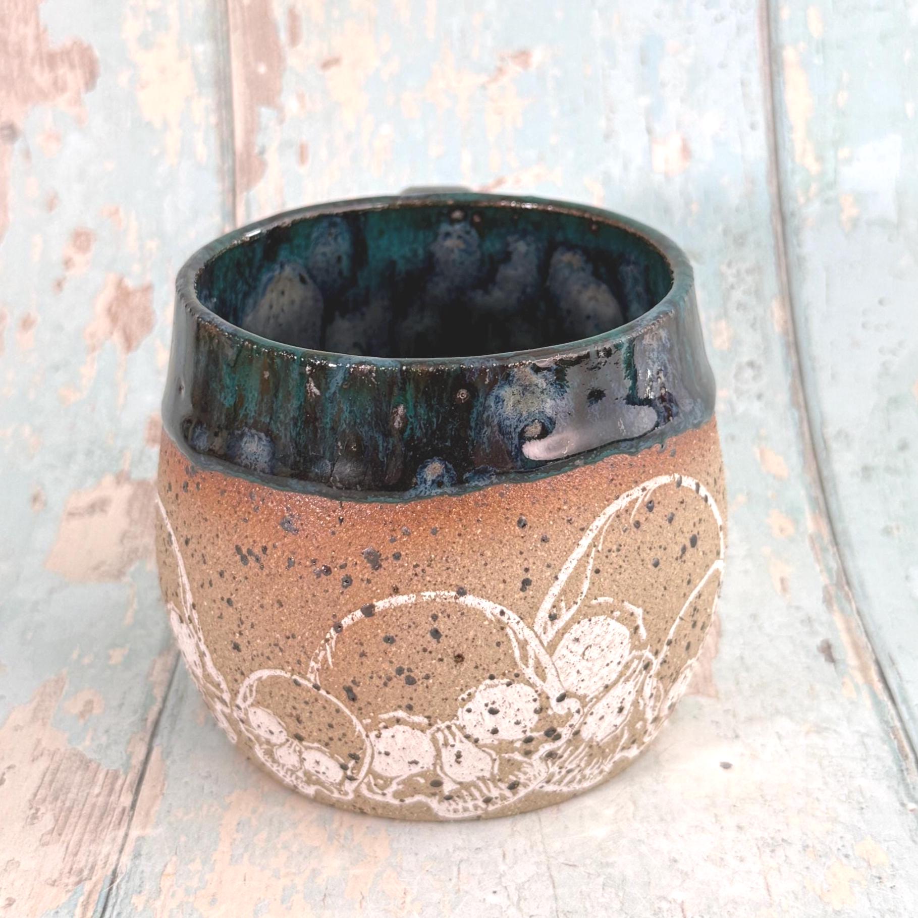 Black Skull Mug, Handmade Ceramic Cup - FJD Ceramics