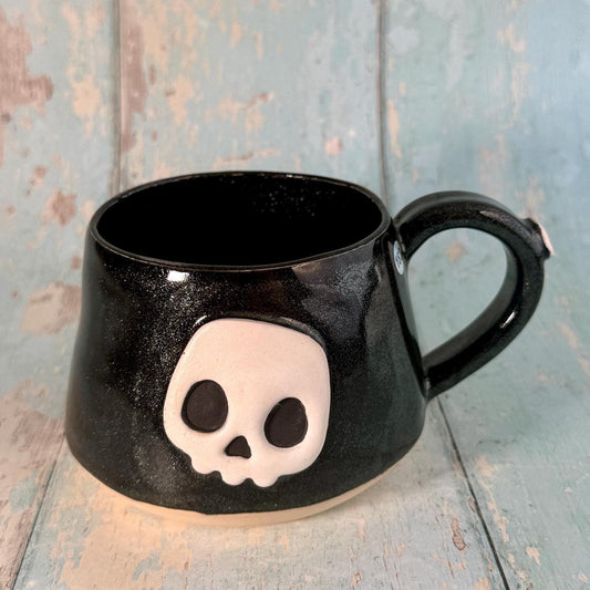Black Skull Mug, Handmade Ceramic Cup - FJD Ceramics