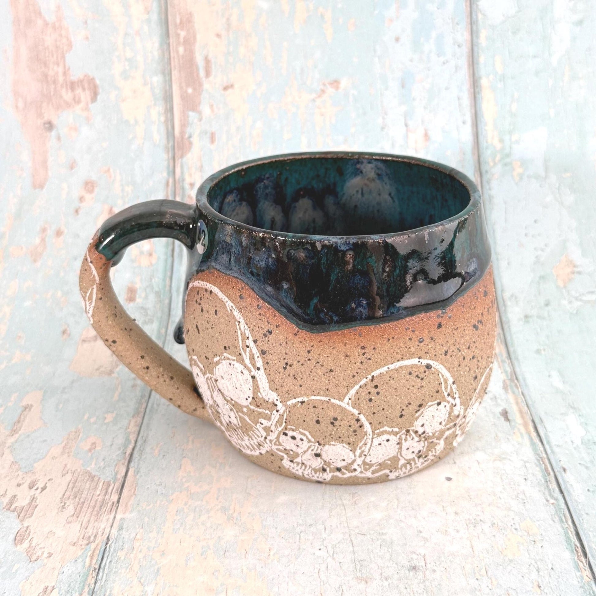 Black Skull Mug, Handmade Ceramic Cup - FJD Ceramics