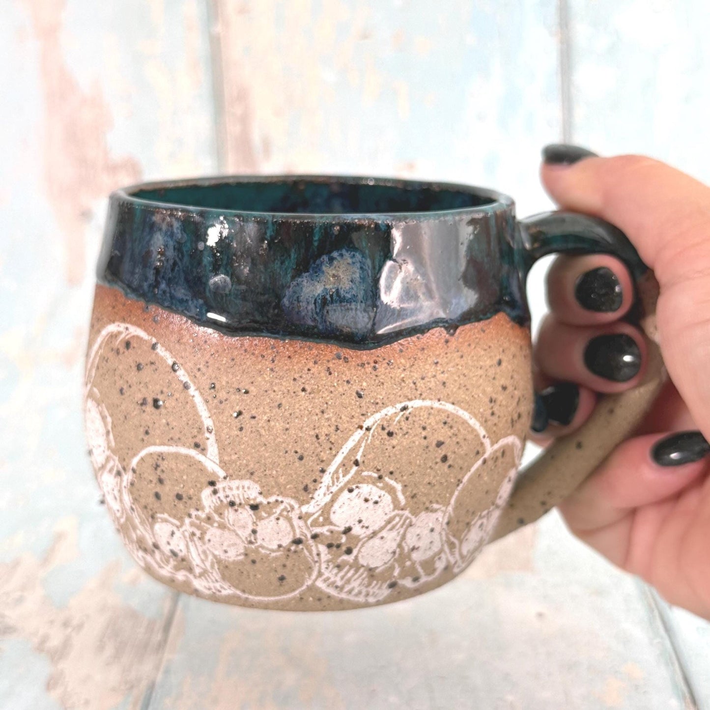 Black Skull Mug, Handmade Ceramic Cup - FJD Ceramics