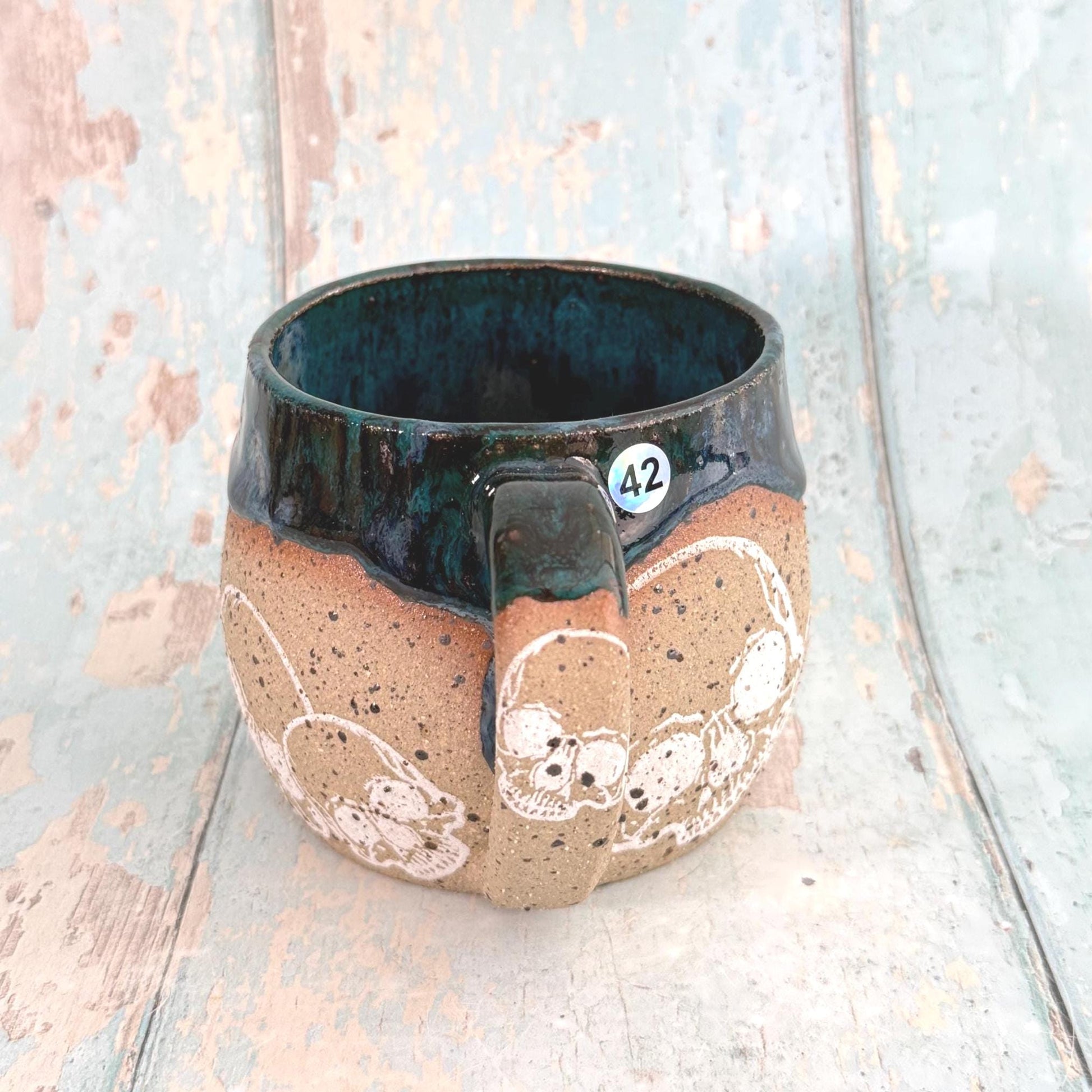 Black Skull Mug, Handmade Ceramic Cup - FJD Ceramics