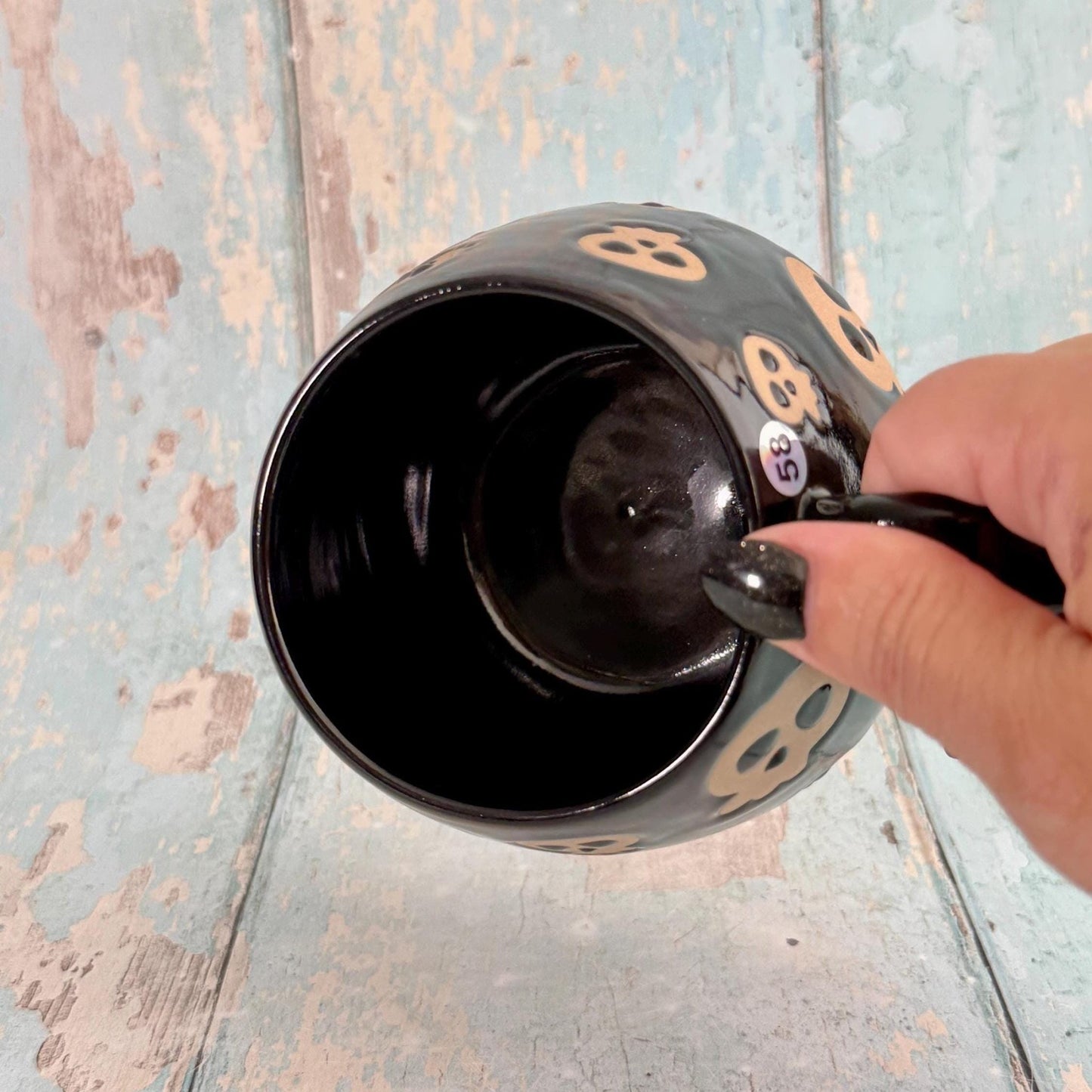 Black Skull Mug, Handmade Ceramic Cup, Spooky Halloween Mug - FJD Ceramics
