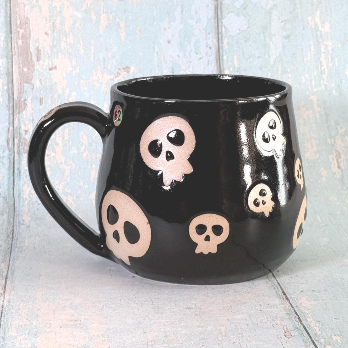 Black Skull Mug, Handmade Ceramic Cup, Spooky Halloween Mug - FJD Ceramics