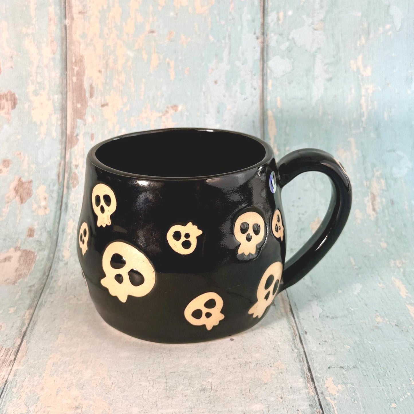 Black Skull Mug, Handmade Ceramic Cup, Spooky Halloween Mug - FJD Ceramics
