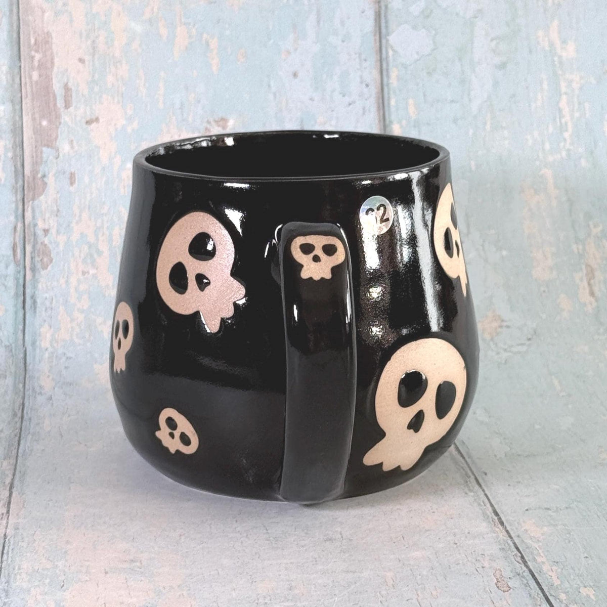 Black Skull Mug, Handmade Ceramic Cup, Spooky Halloween Mug - FJD Ceramics