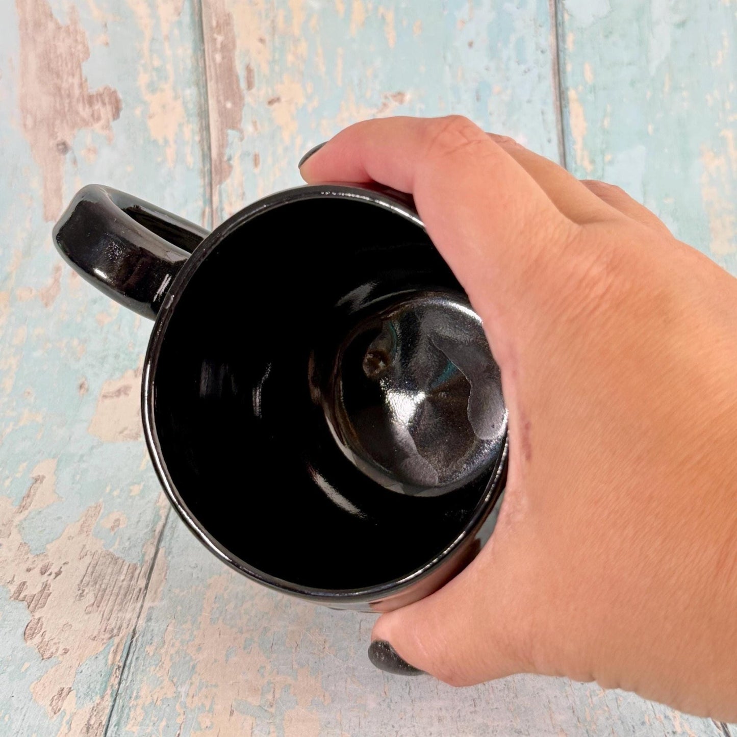 Black Skull Mug, Handmade Ceramic Cup, Spooky Halloween Mug - FJD Ceramics