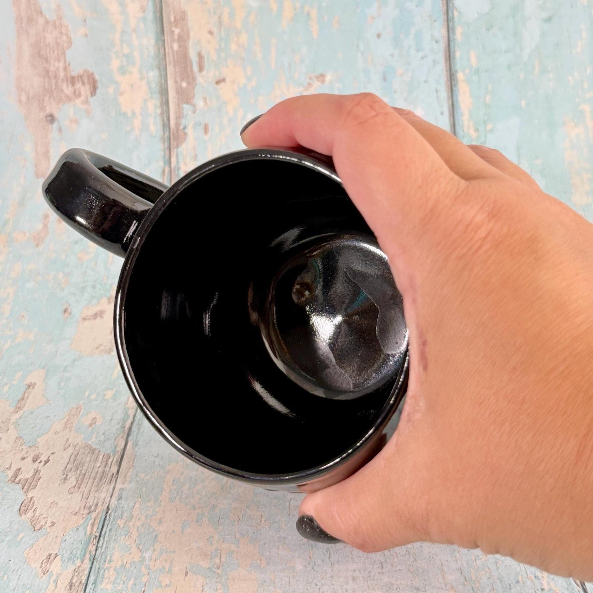 Black Skull Mug, Handmade Ceramic Cup, Spooky Halloween Mug - FJD Ceramics
