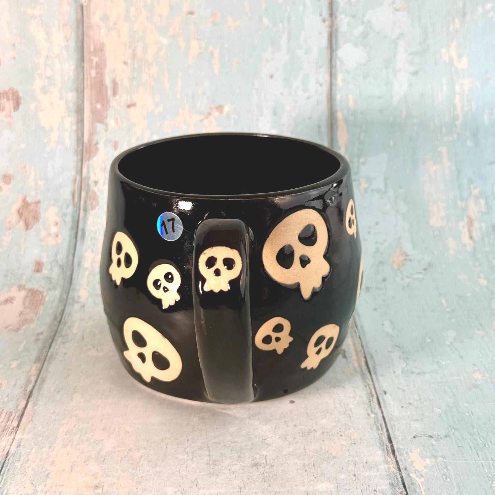 Black Skull Mug, Handmade Ceramic Cup, Spooky Halloween Mug - FJD Ceramics
